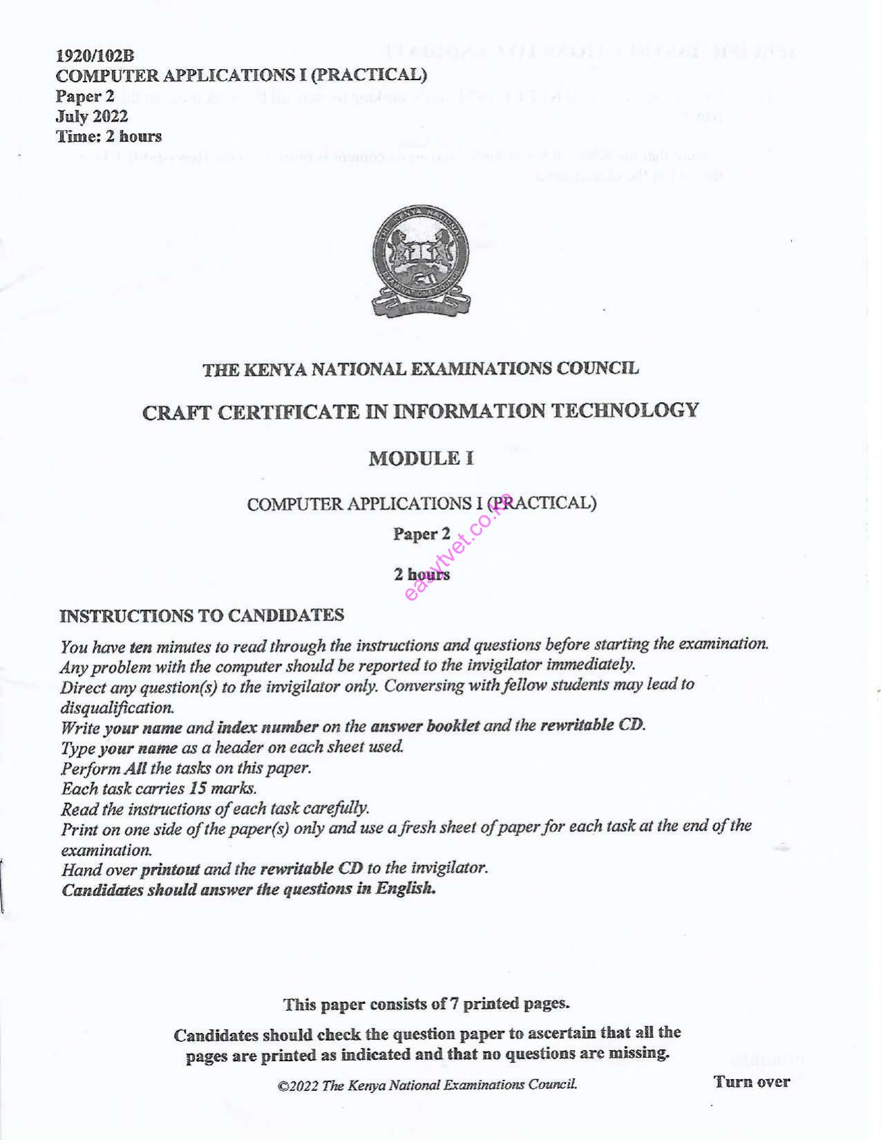 Computer Applications I (practical (2022) — page 1 of 6