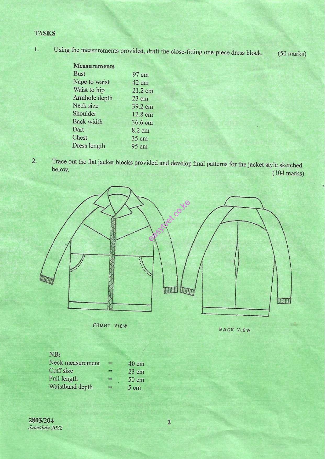 Pattern Construction Ii and Grading Techniques I Practical (2022) — page 2 of 3