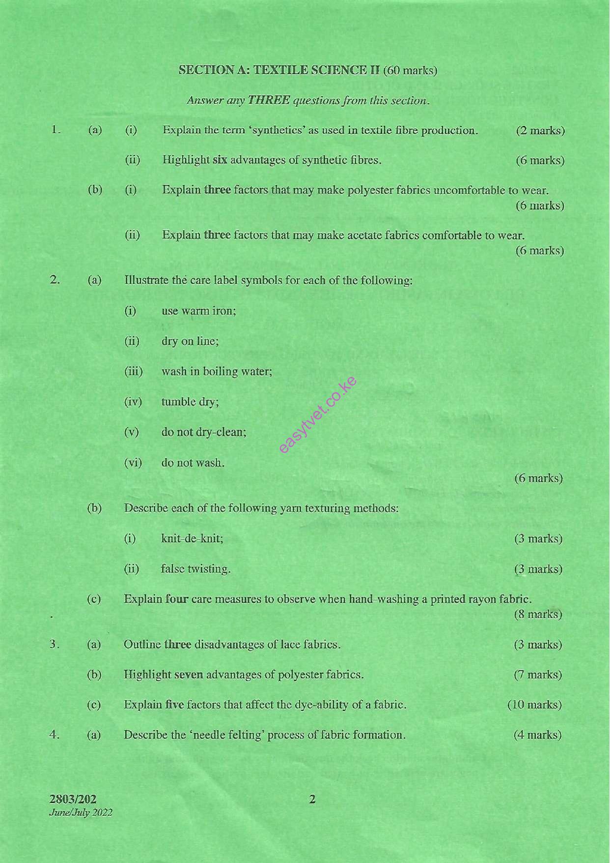 Textile Science Ii and Clothing Construction Ii Theory (2022) — page 2 of 4