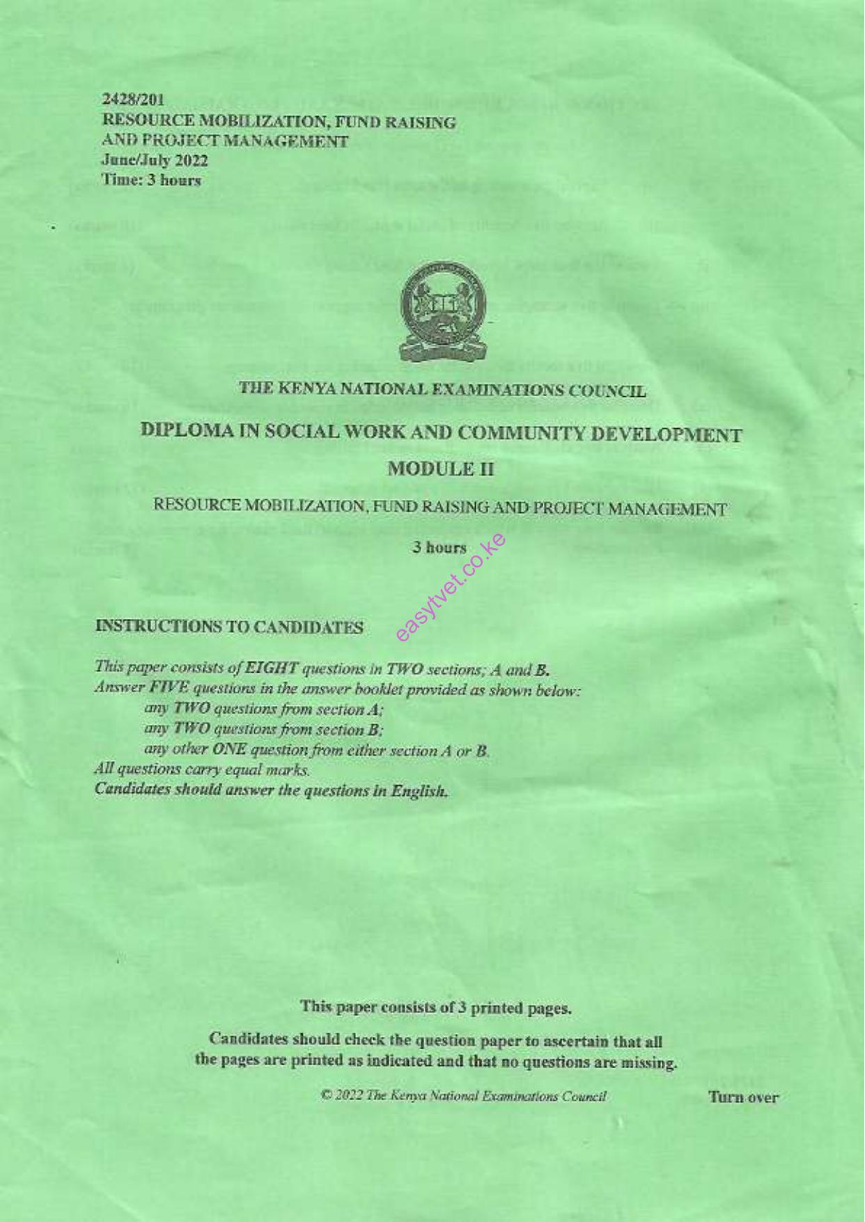 Resource Mobilization, Fund Raising and Protect Management (2022) — page 1 of 3