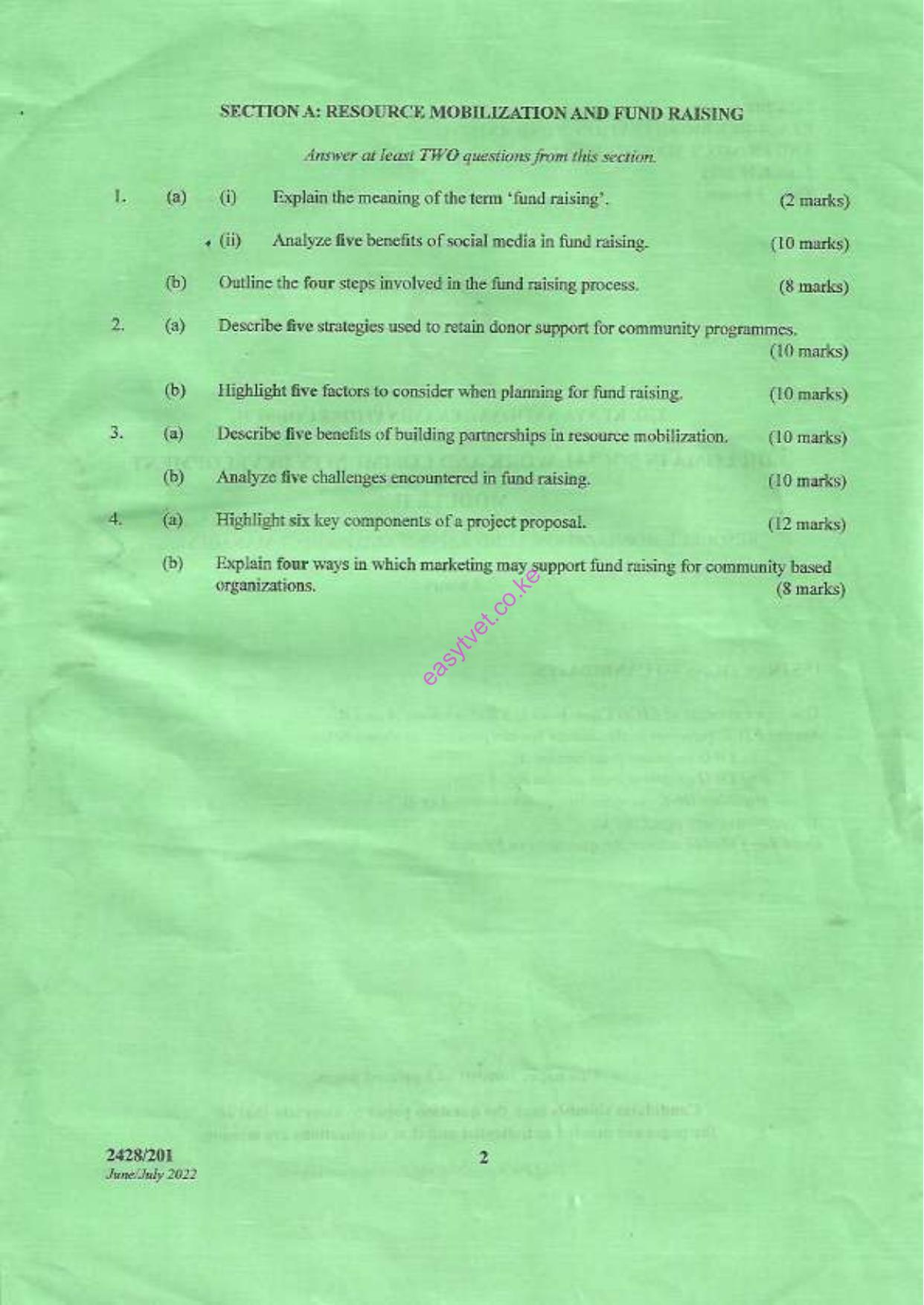 Resource Mobilization, Fund Raising and Protect Management (2022) — page 2 of 3