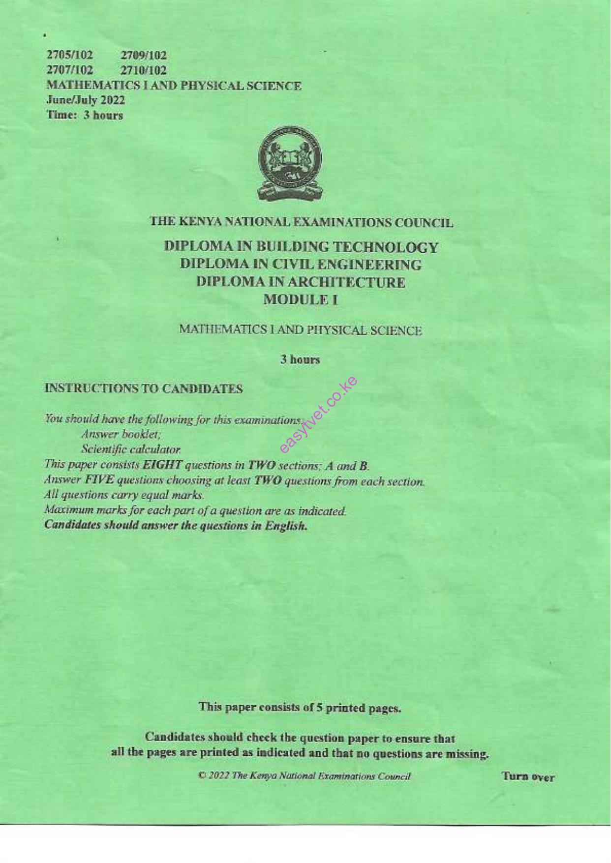 Mathematics Tand Pitysical Science (2022) — page 1 of 5