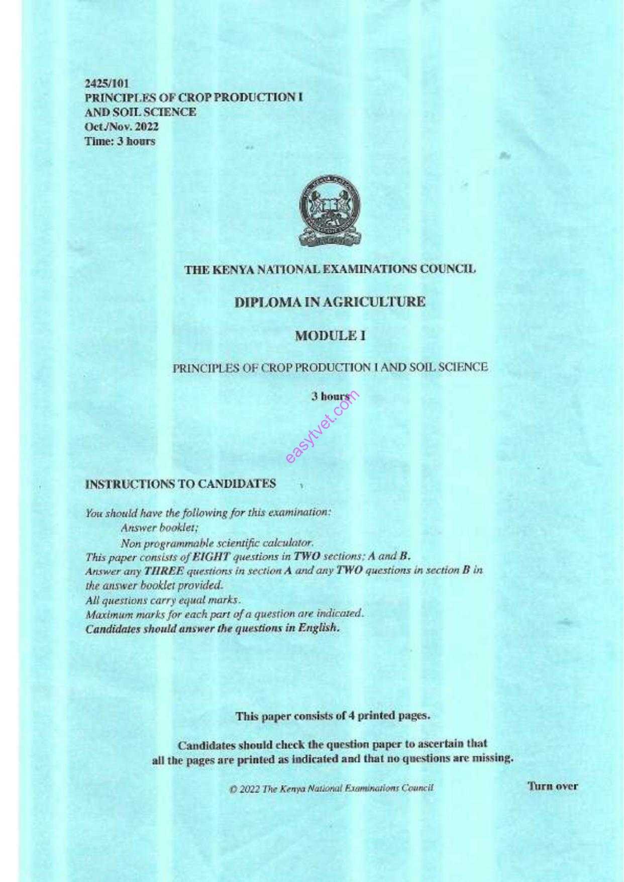 Principles of Crop Production 1 and Soil Science (2022) — page 1 of 4