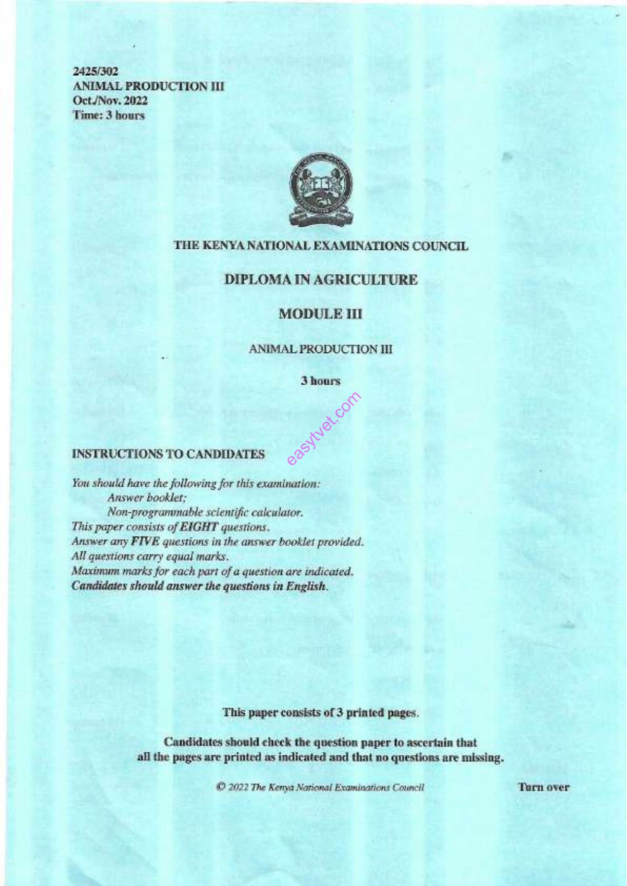 Animal Production I (2022) — page 1 of 3