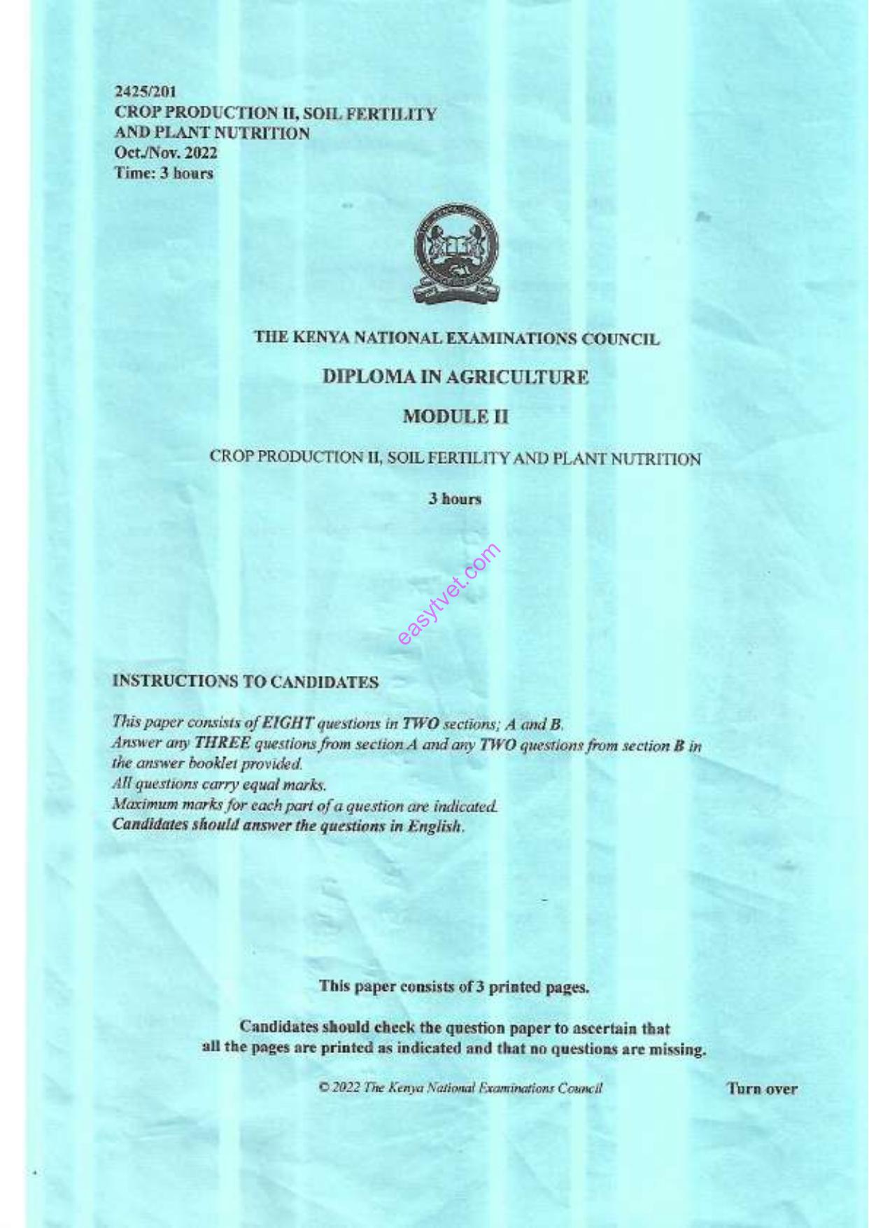 Crop Producttion I, Soil Fertility and Plant Nutrition (2022) — page 1 of 3