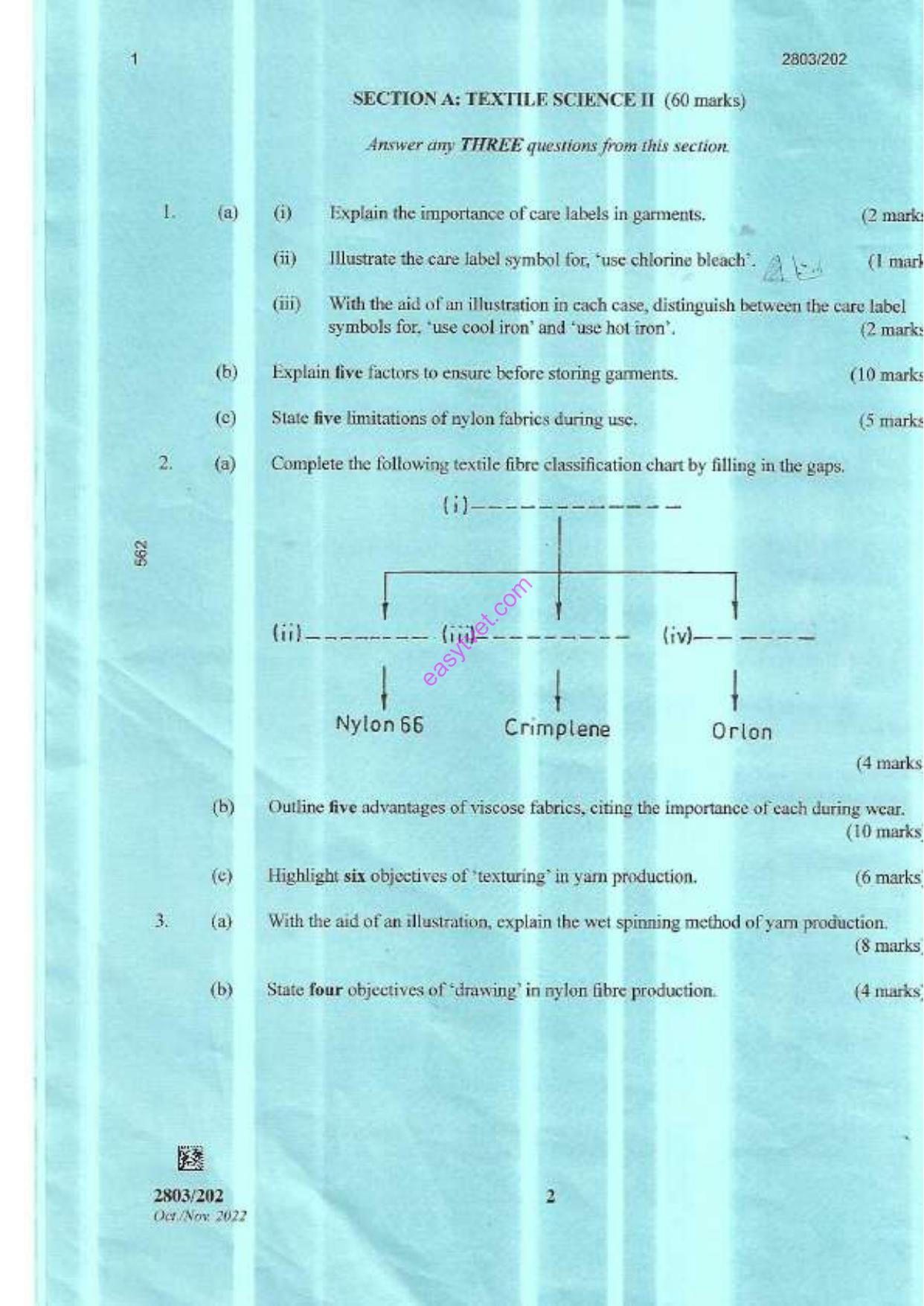 Textile Science It and Clothing Construction I Theory (2022) — page 2 of 5