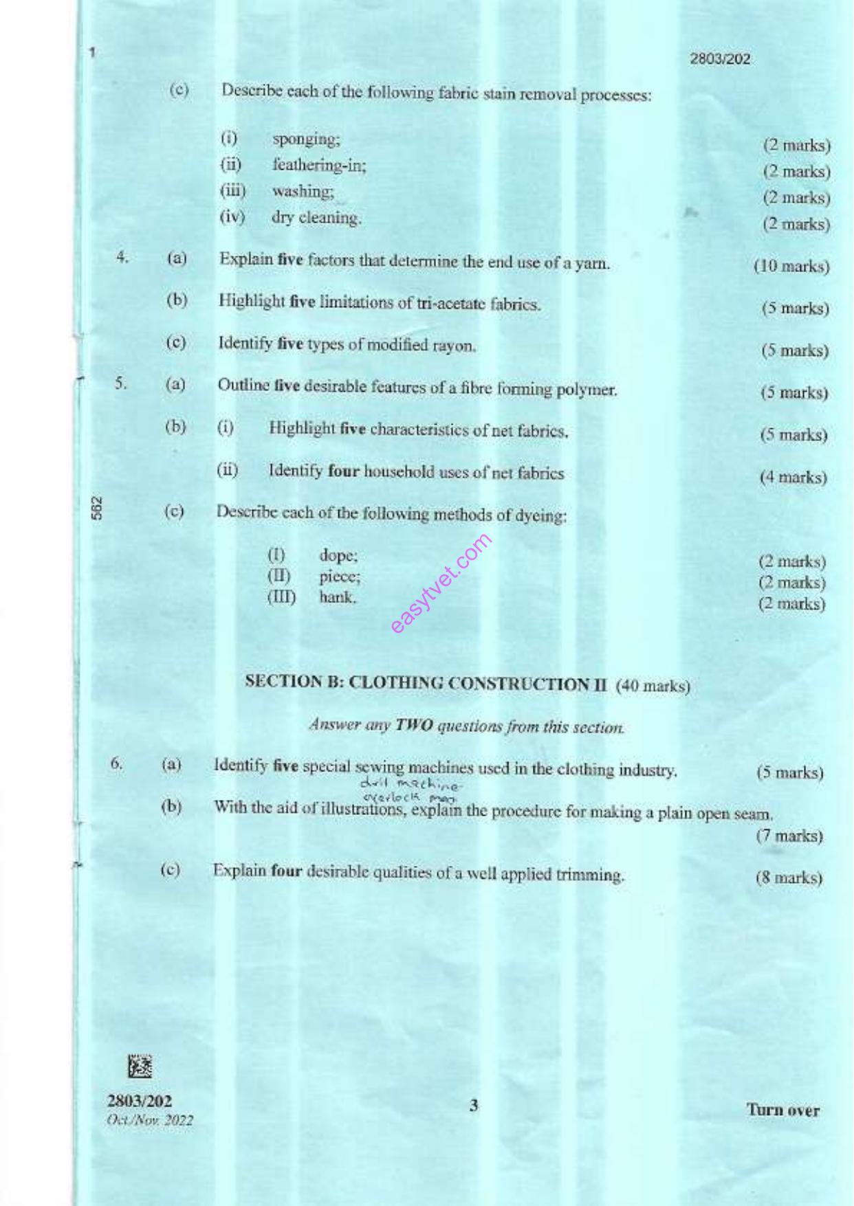 Textile Science It and Clothing Construction I Theory (2022) — page 3 of 5