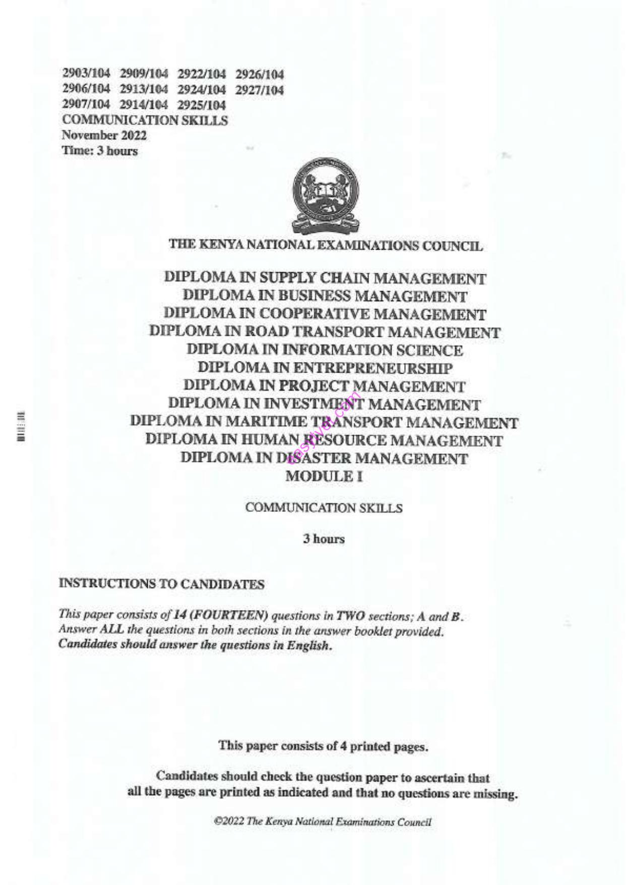 Dipfloma in Road Transport Management (2022) — page 1 of 4
