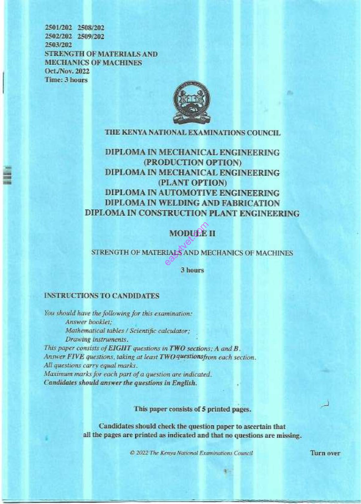Strength of Mtemls and Mechanics of Machines (2022) — page 1 of 5