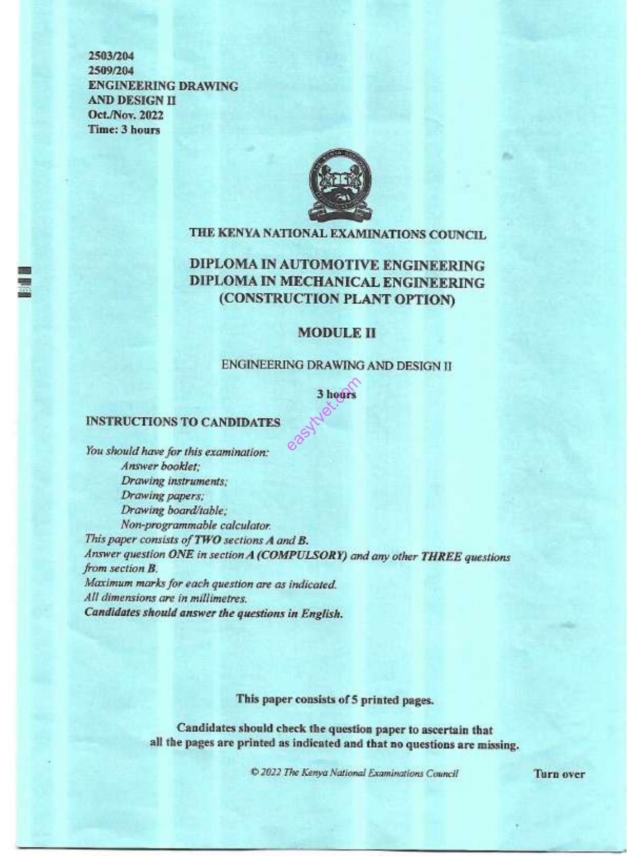 Diploma in Mechanical Engineering (2022) — page 1 of 5