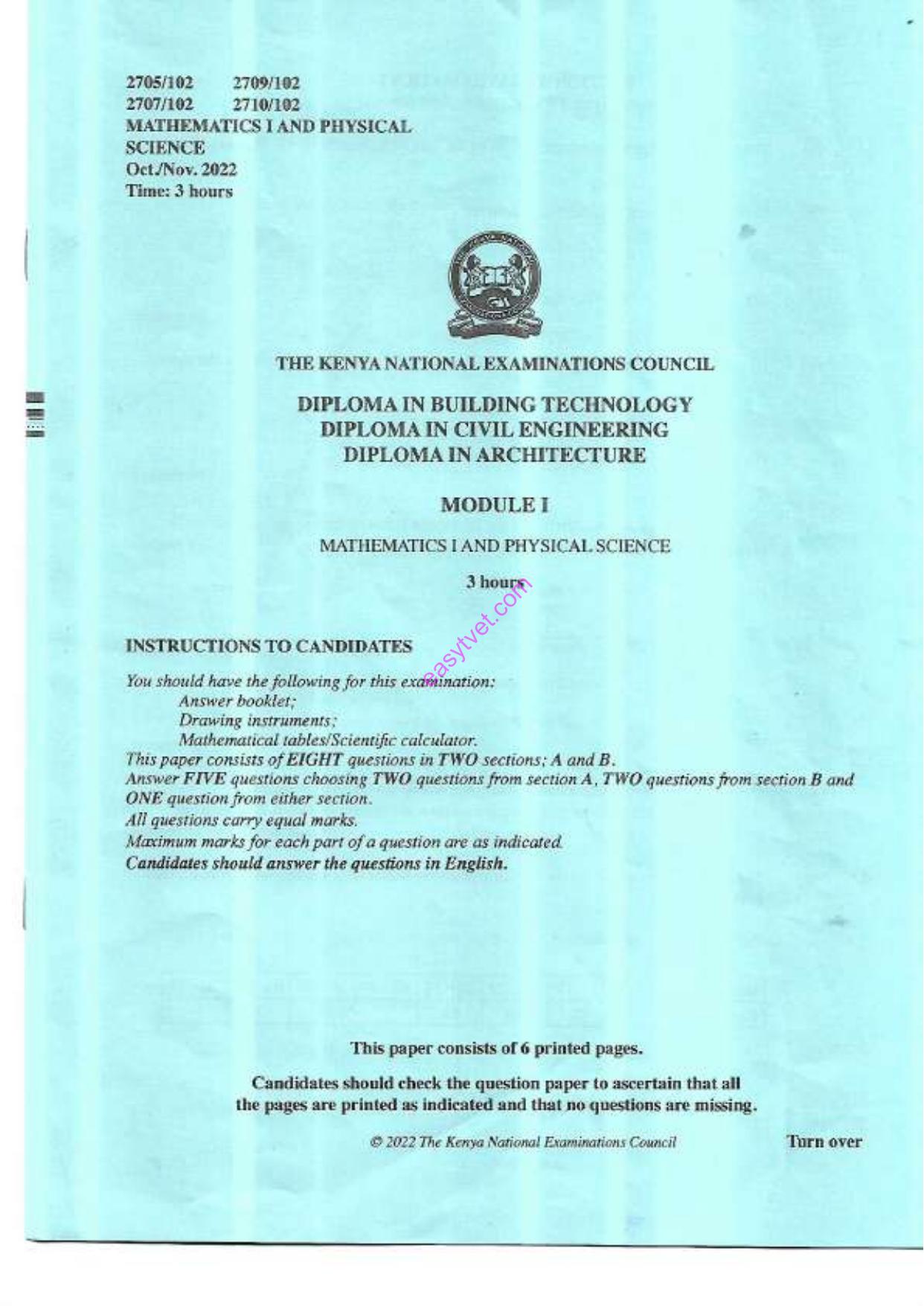 Mathematics 1 and Phy Sical Science (2022) — page 1 of 6