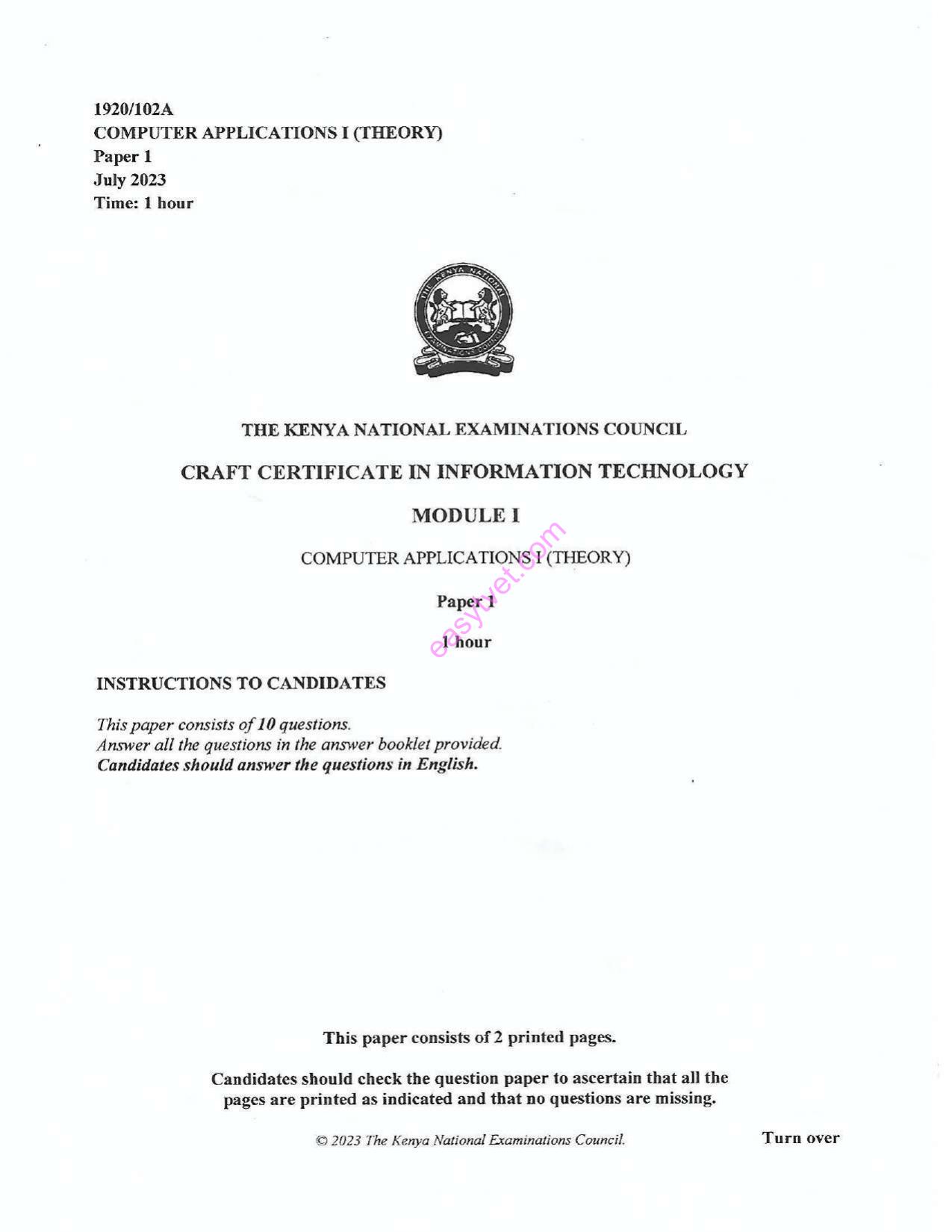 Computer Applications I (theory (2023) — page 1 of 2