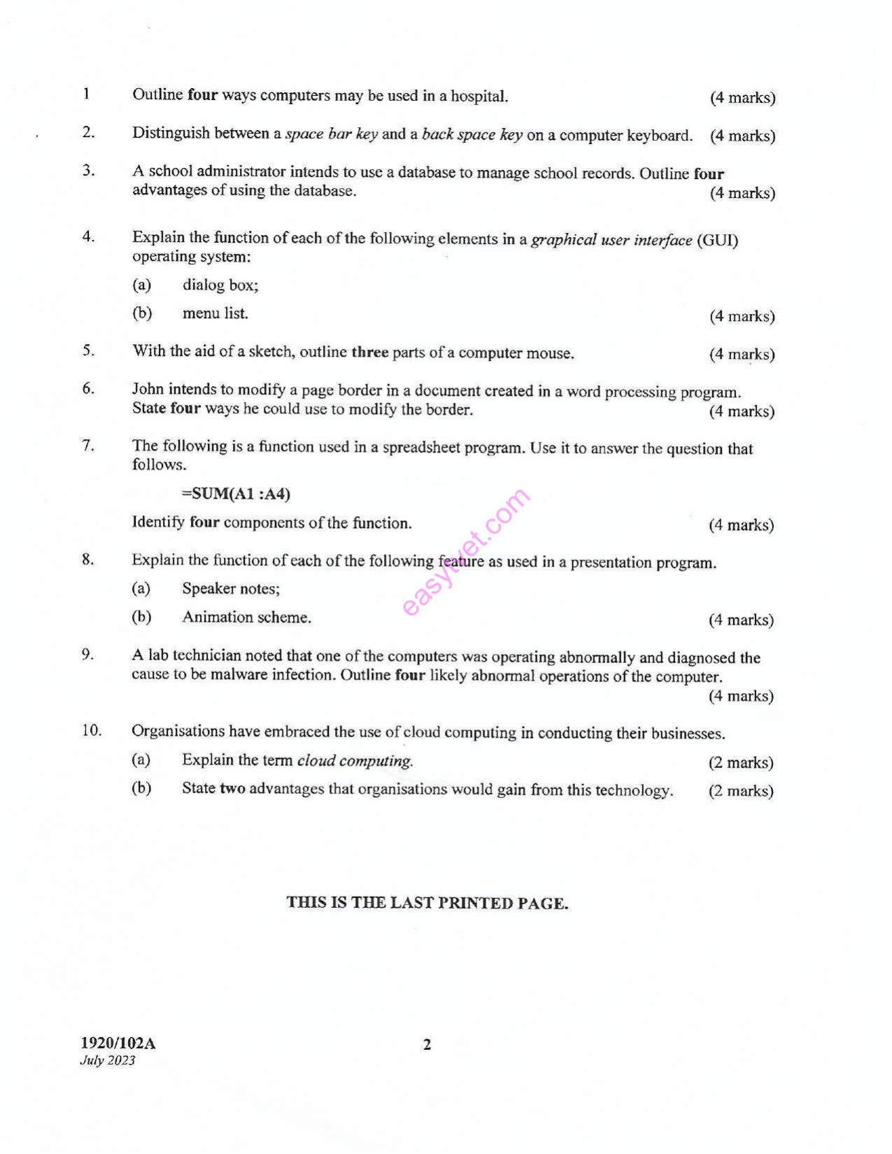 Computer Applications I (theory (2023) — page 2 of 2