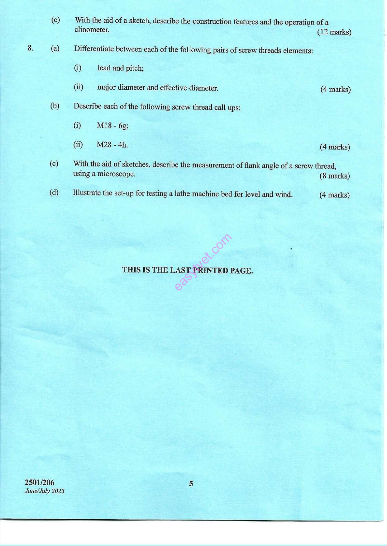 Tool Room Processes Technology Ii and Metrology (2023) — page 5 of 5
