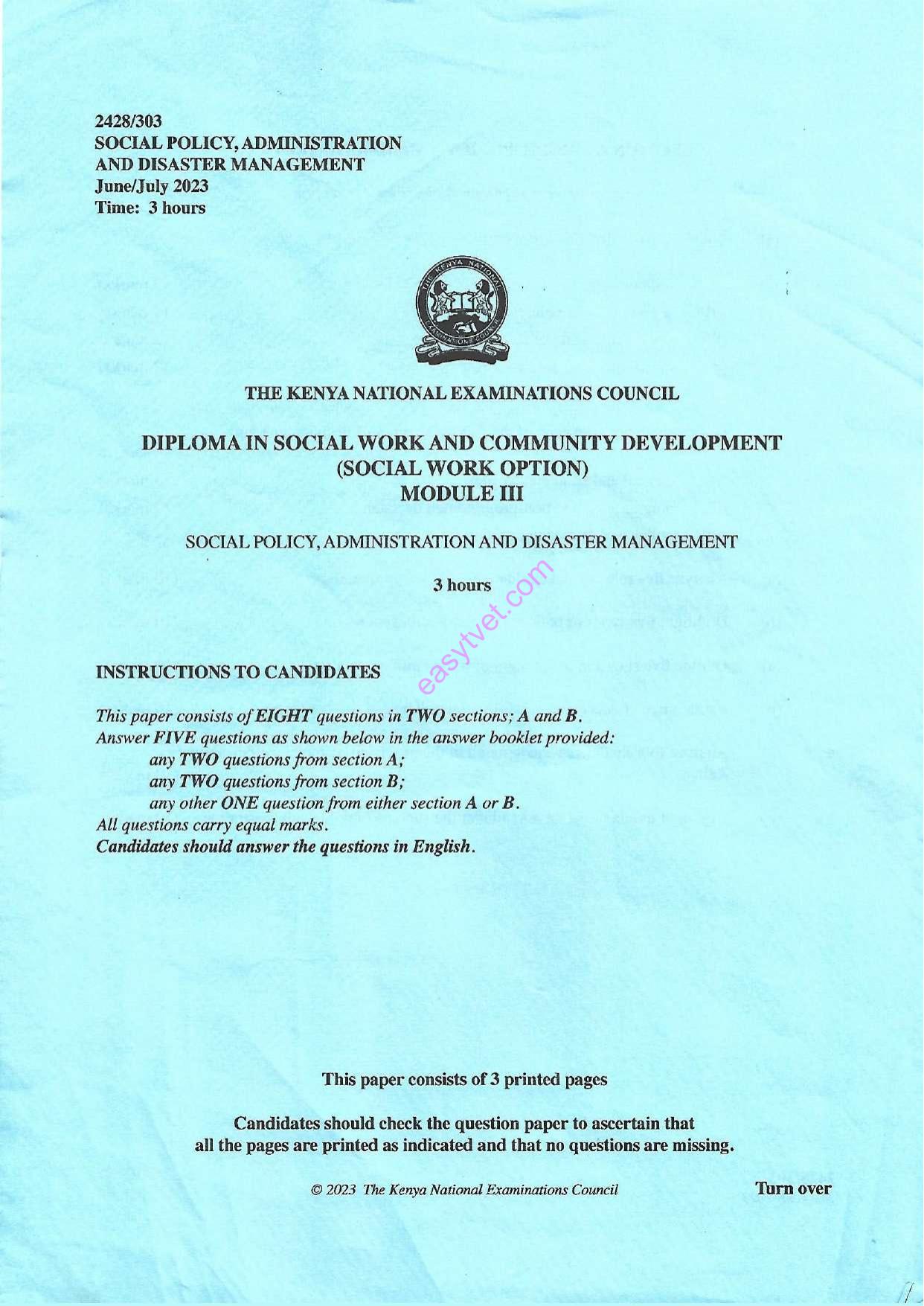 Social Policy, Administration and Disaster Management (2023) — page 1 of 3