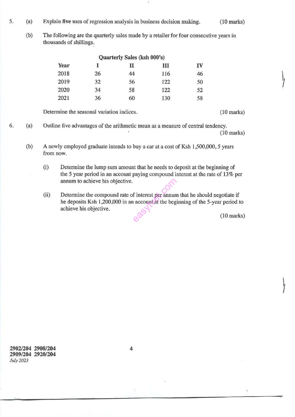 Quantitative Methods (2023) — page 4 of 5