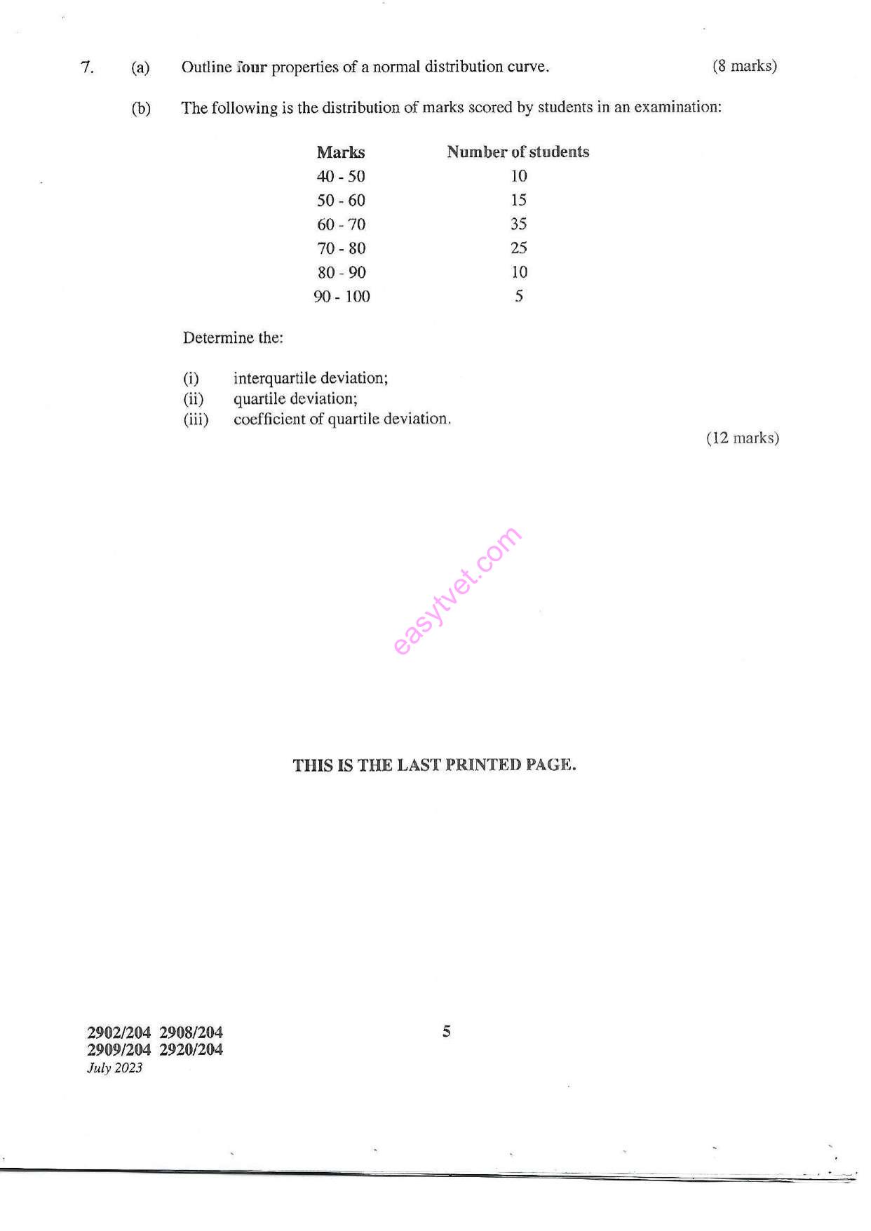 Quantitative Methods (2023) — page 5 of 5