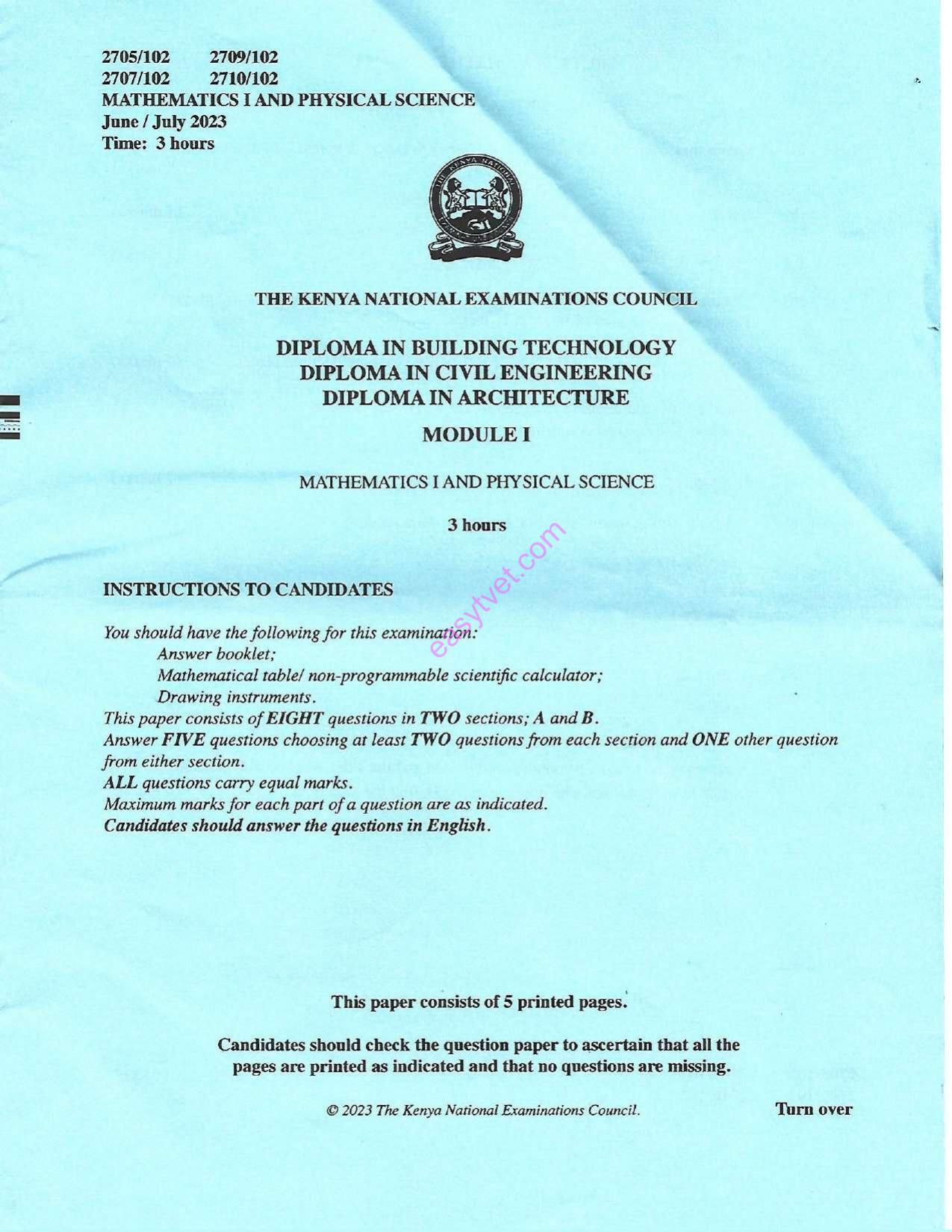 Mathematics 1 and Physical Science (2023) — page 1 of 5
