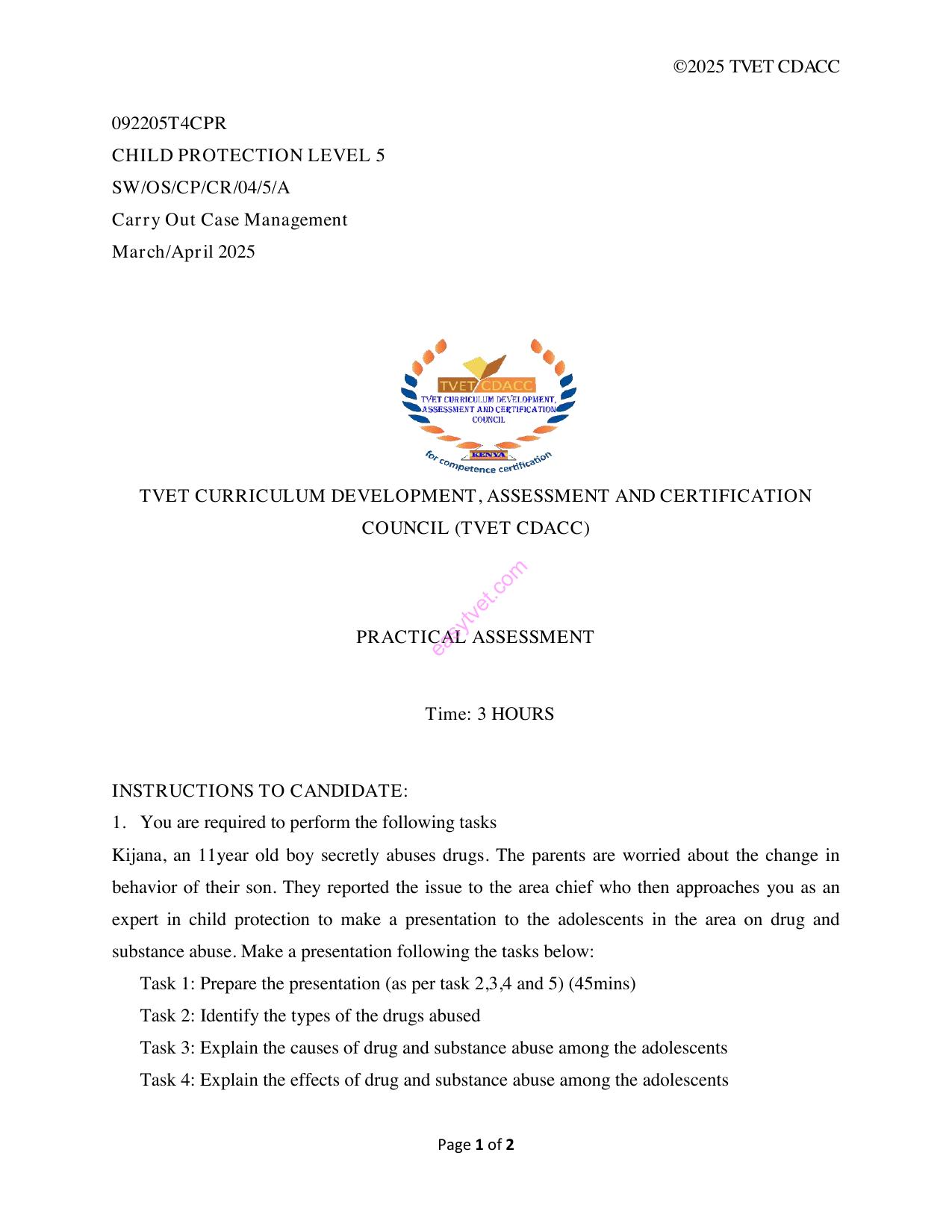 W 1 Ssessment and Certificationg — page 1 of 2