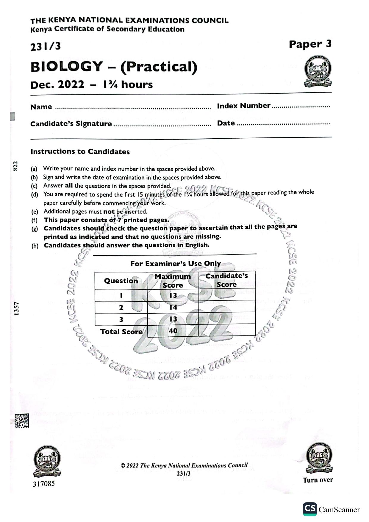 Biology Paper 3 — page 1 of 7