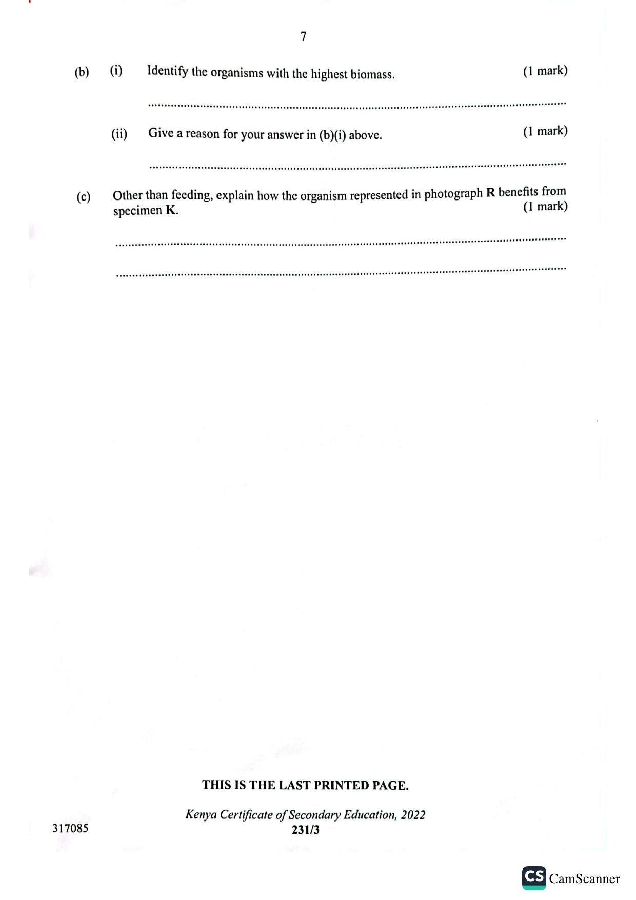 Biology Paper 3 — page 7 of 7