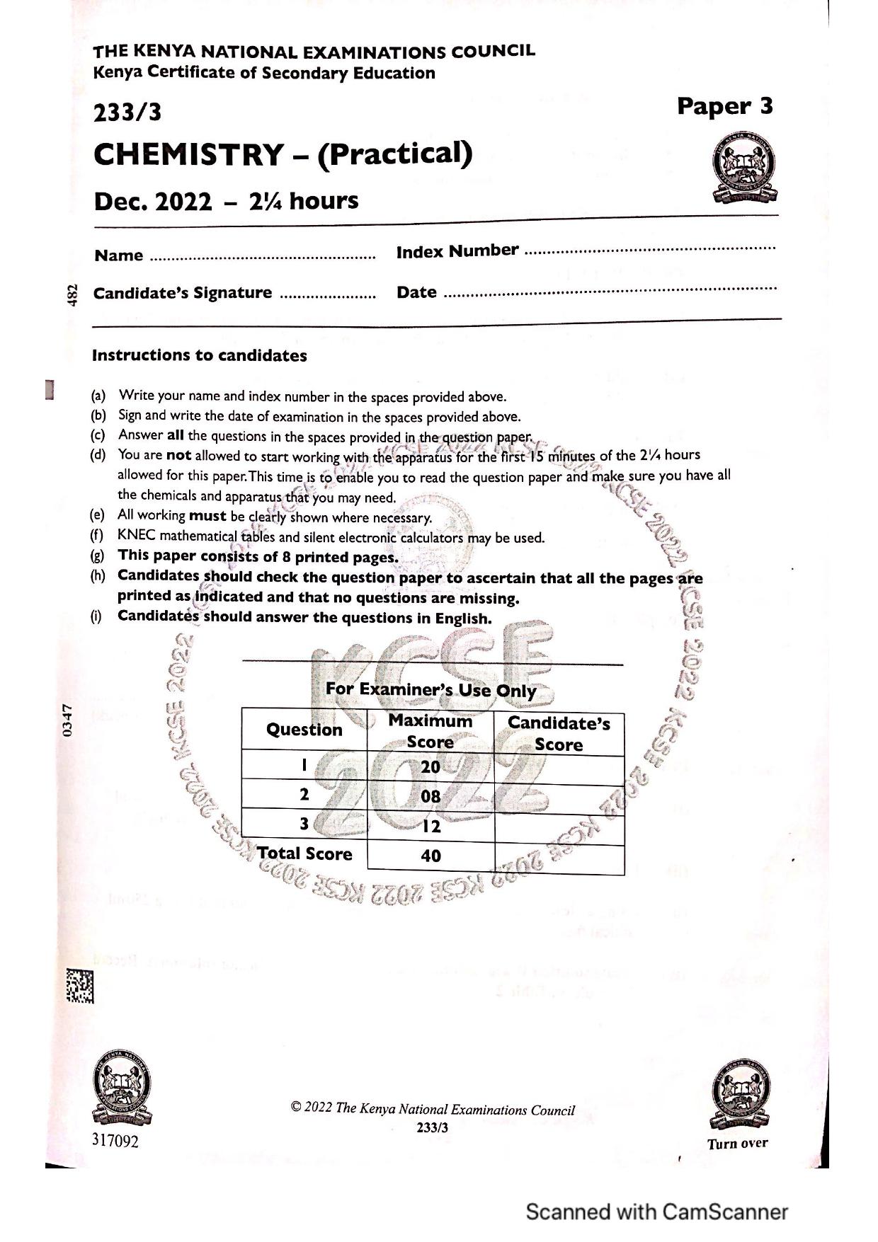 Chemistry Paper 3 — page 1 of 7