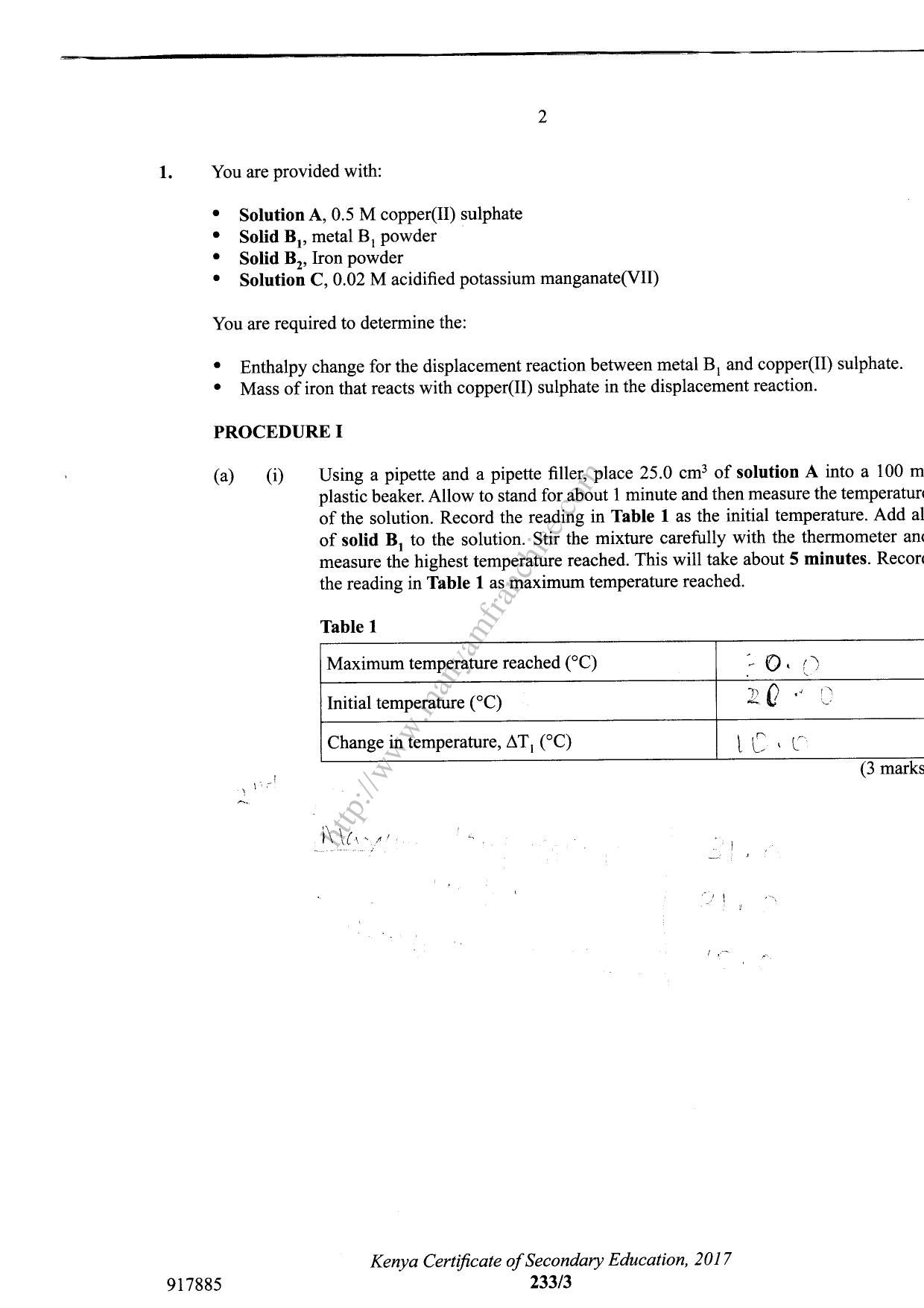 Chemistry KCSE Paper 3 (2017) — page 2 of 8