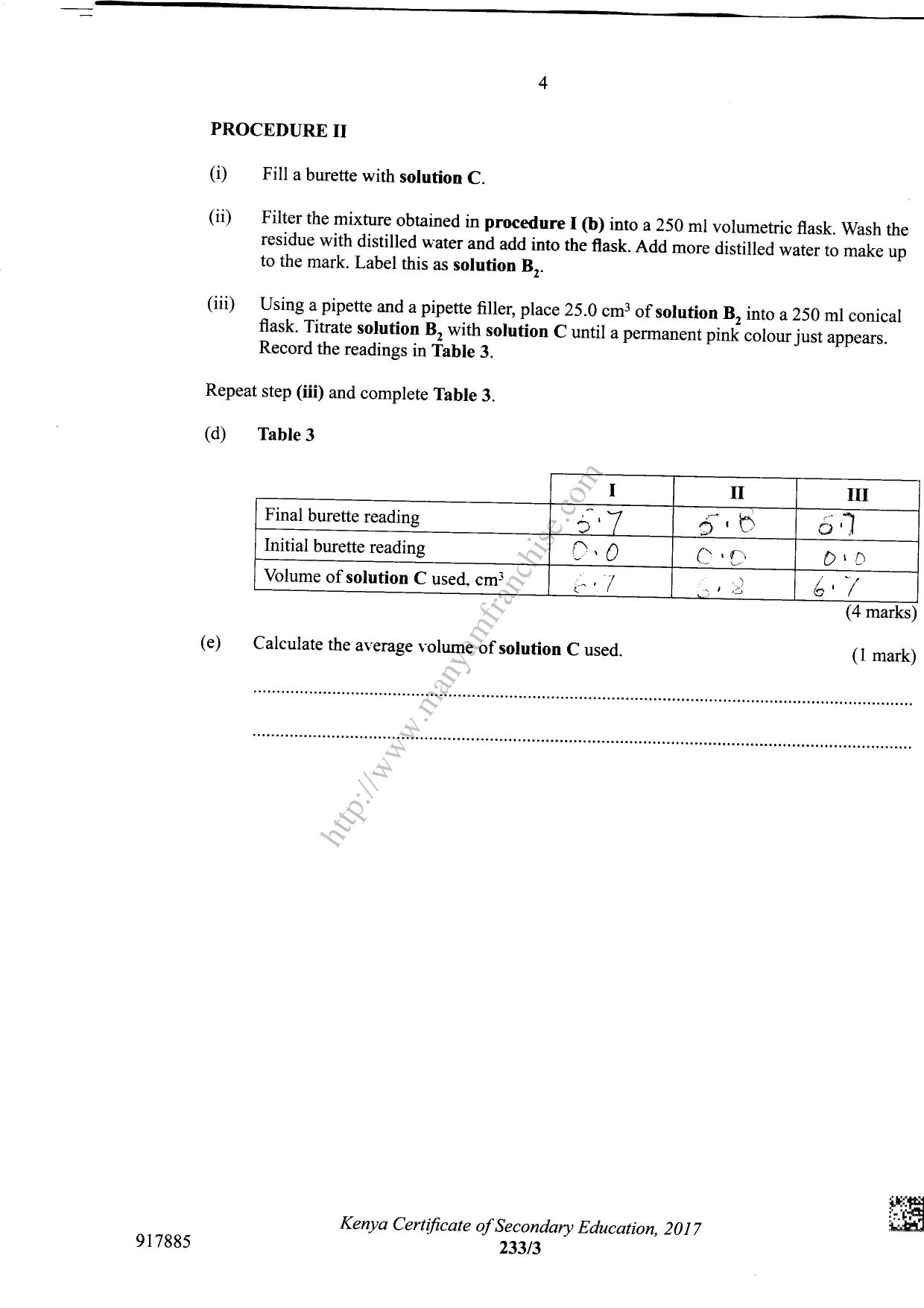 Chemistry KCSE Paper 3 (2017) — page 4 of 8