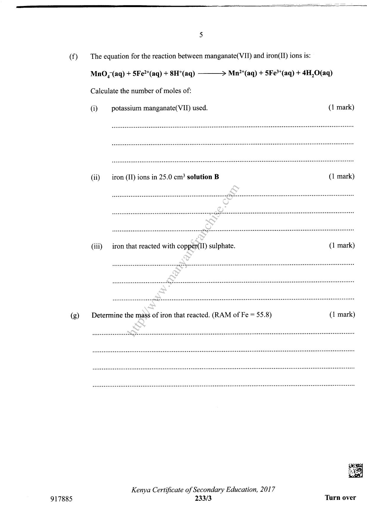 Chemistry KCSE Paper 3 (2017) — page 5 of 8