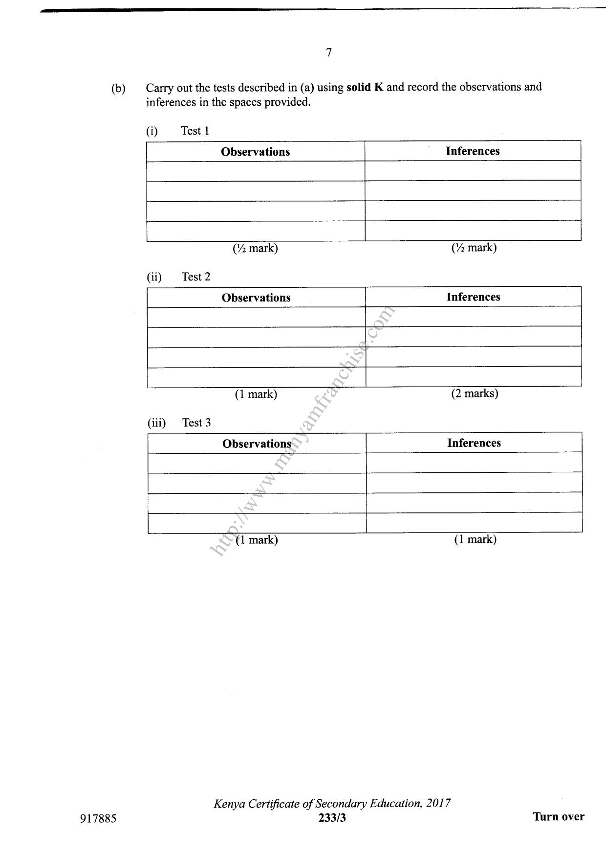 Chemistry KCSE Paper 3 (2017) — page 7 of 8