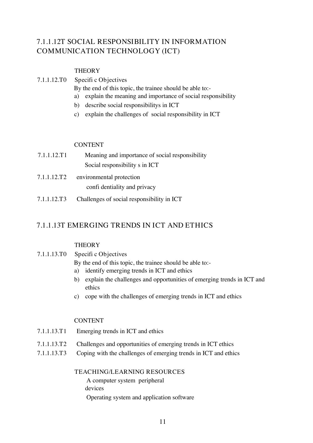 Course Outline FOR Introduction TO ICT AND Ethics — page 11 of 12