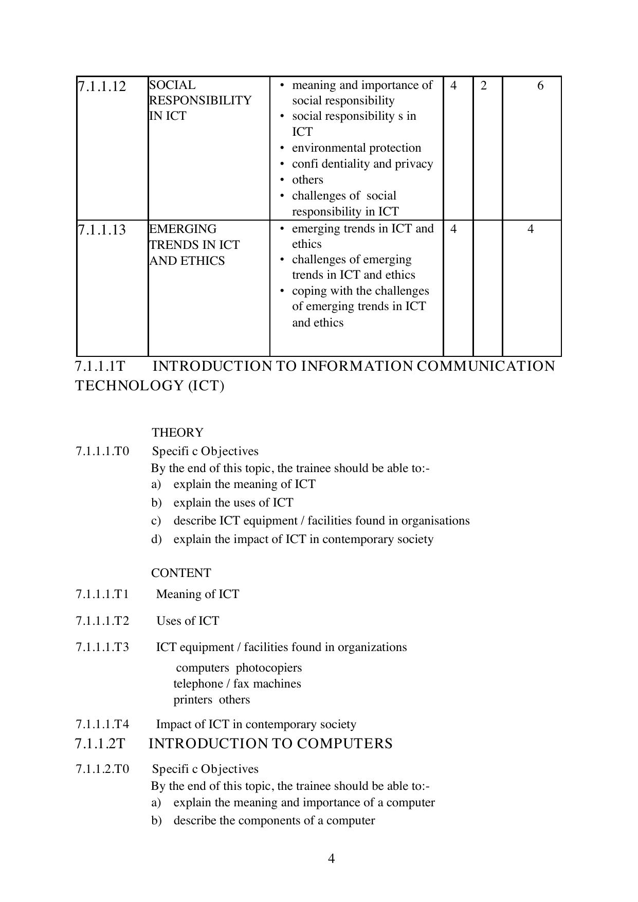 Course Outline FOR Introduction TO ICT AND Ethics — page 4 of 12
