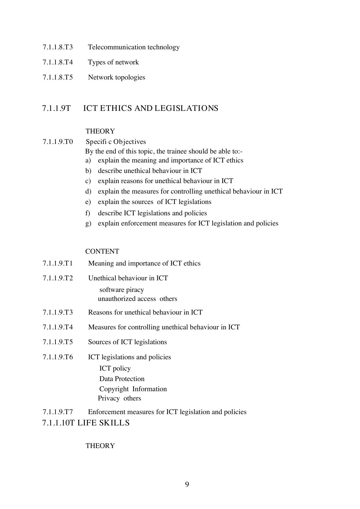 Course Outline FOR Introduction TO ICT AND Ethics — page 9 of 12