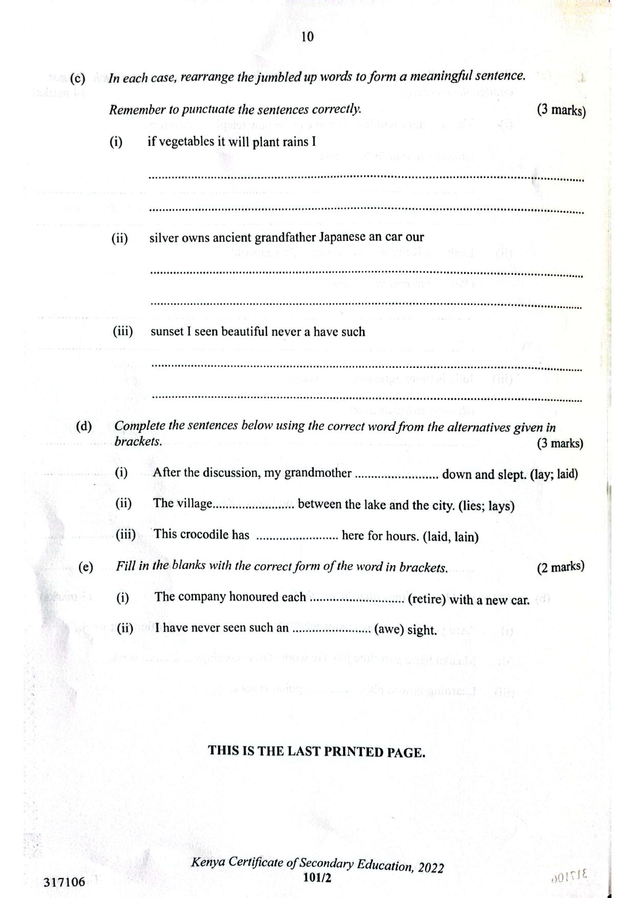 English Paper 2 — page 10 of 10