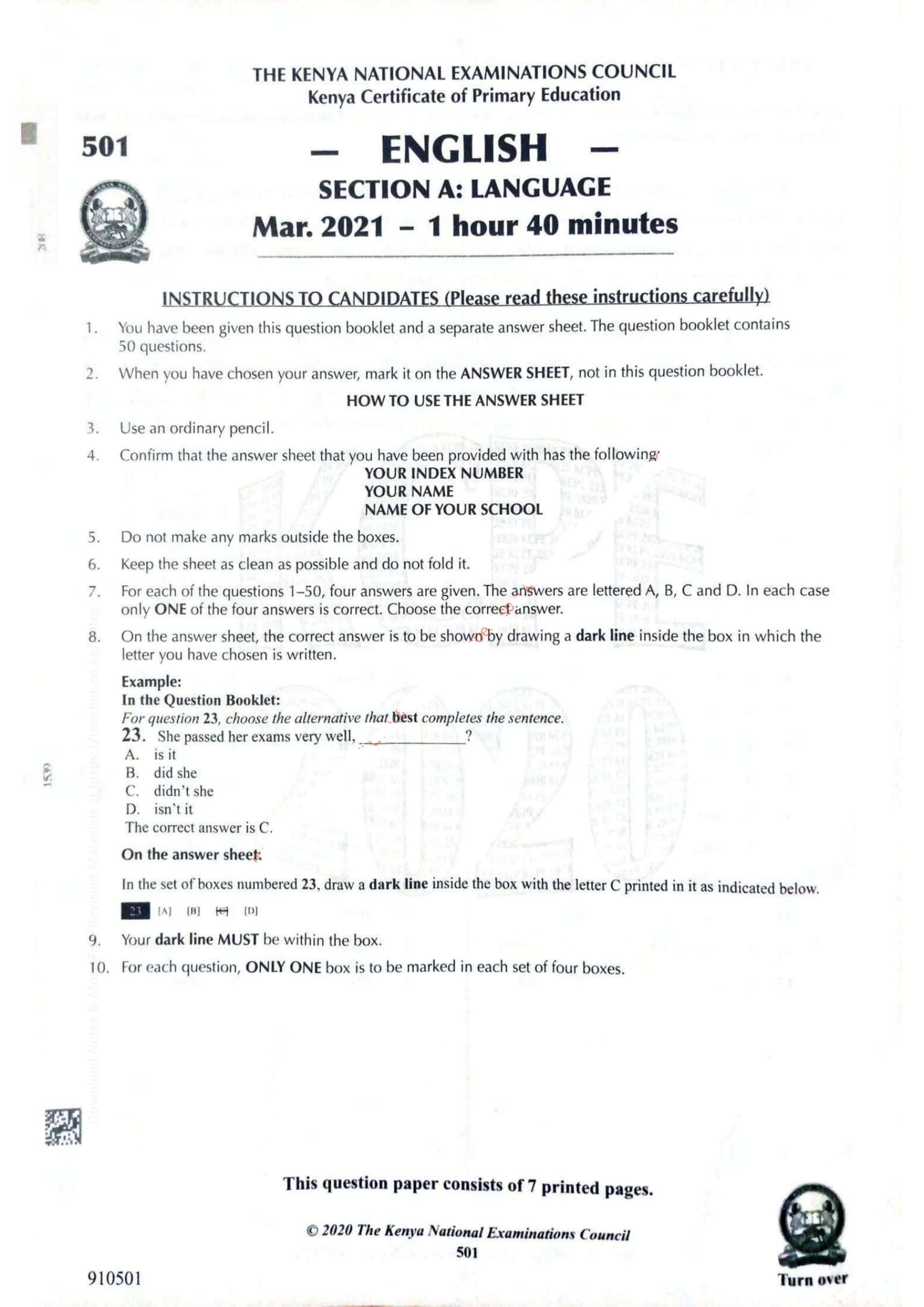 How to Use the Answer Sheet (2021) — page 1 of 8