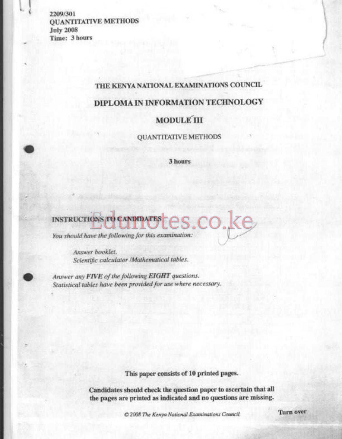 Quantitative Methods (2008) — page 1 of 10