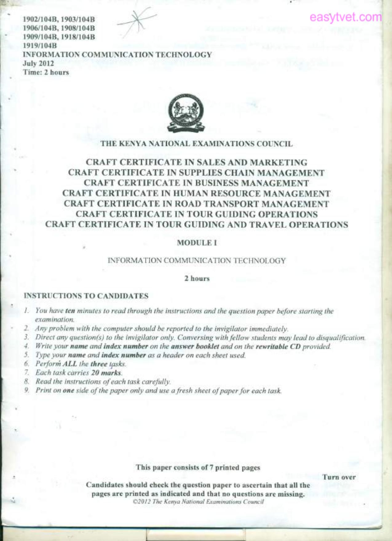 Information Communication Technology (2012) — page 1 of 6