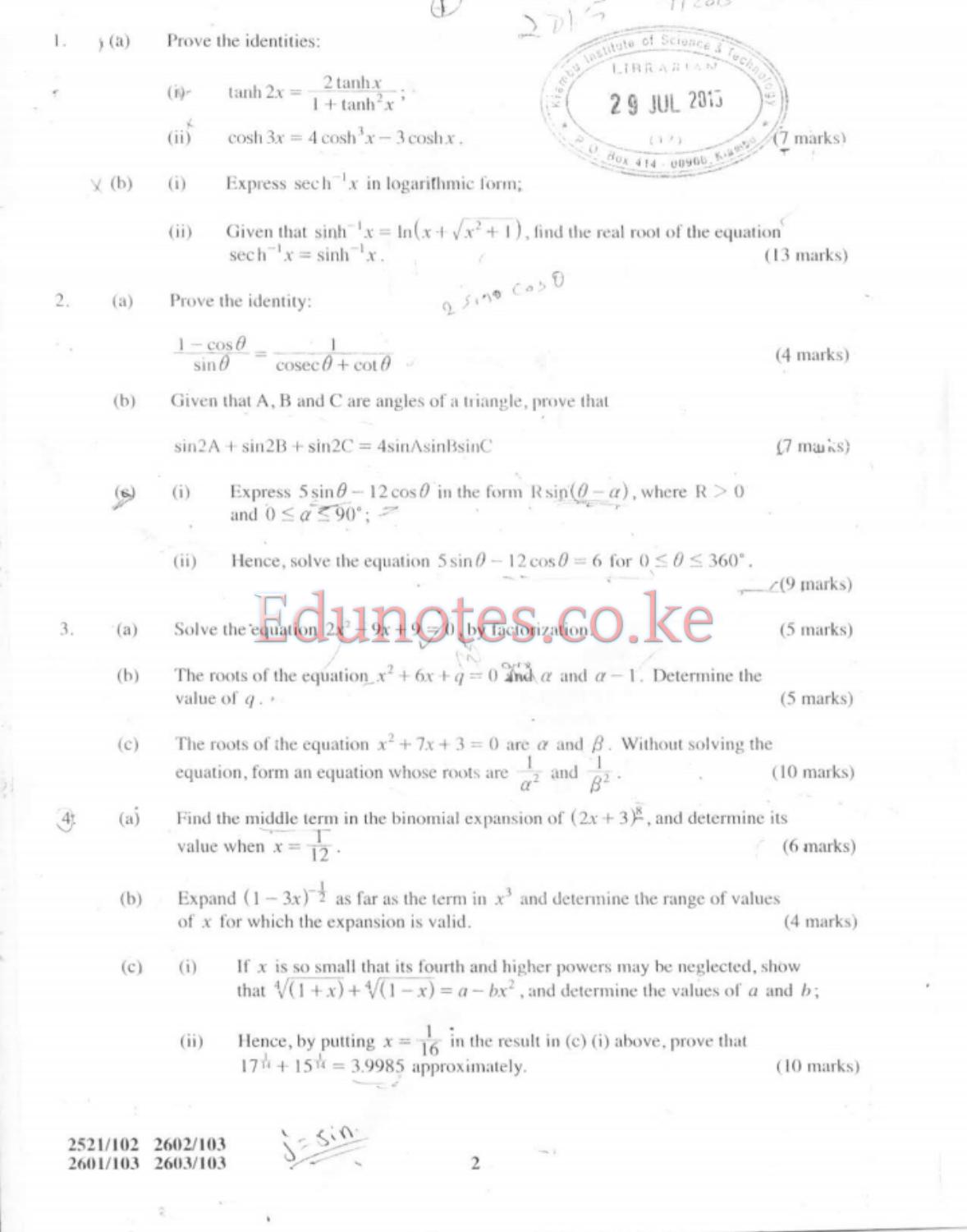 Engineering Mathematics - X (2015) — page 2 of 2