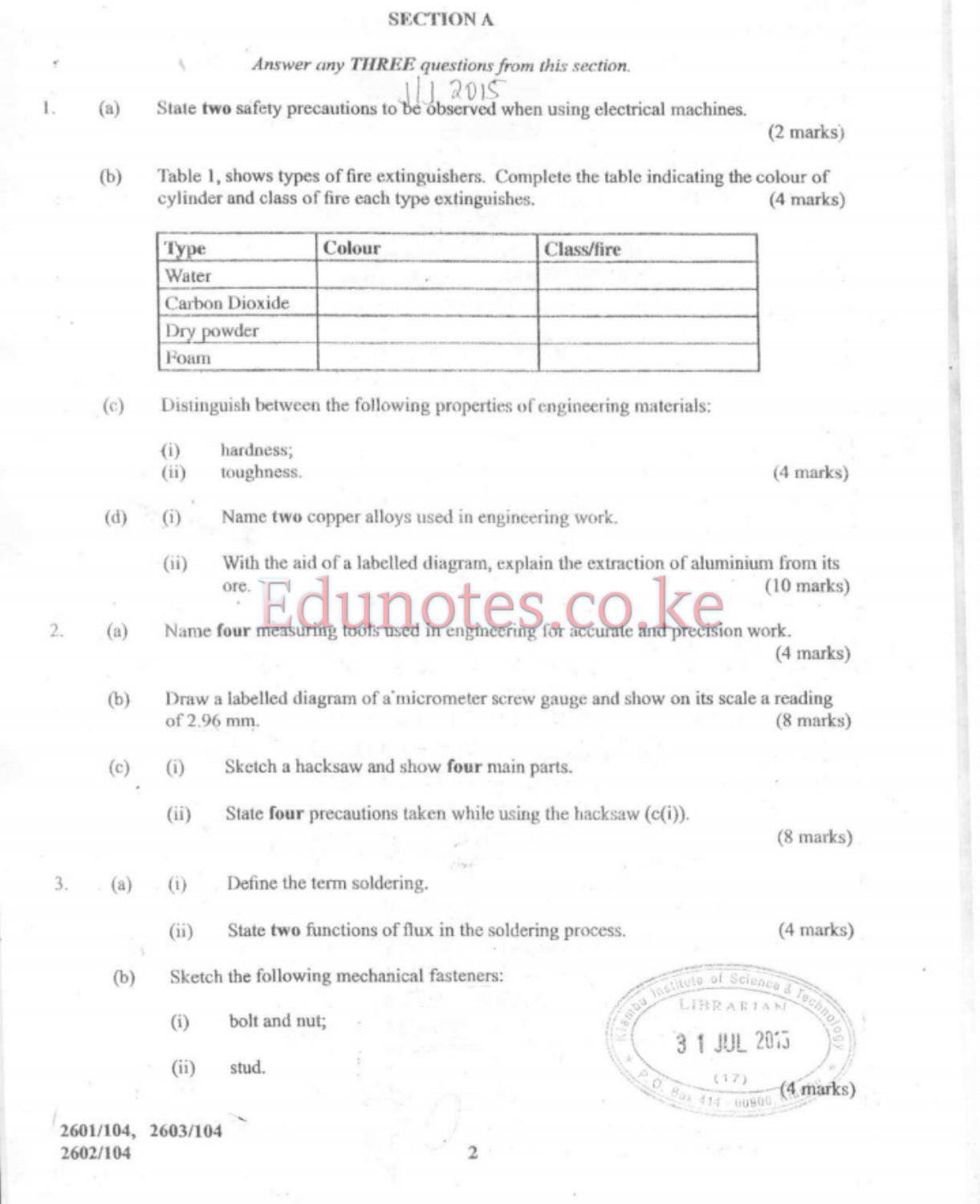 Engineering Drawing, Materials, Processes and Worisshop Technology (2015) — page 2 of 6