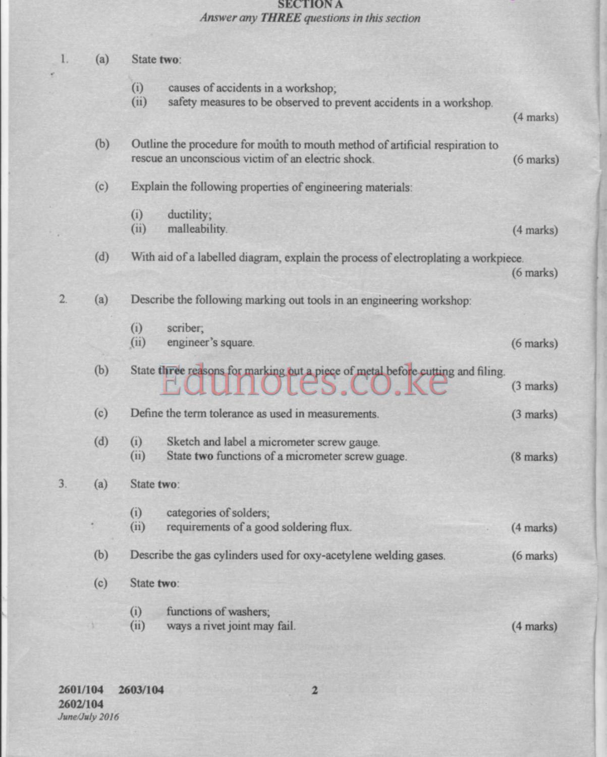 Engineering Drawing, Materials (2016) — page 2 of 6