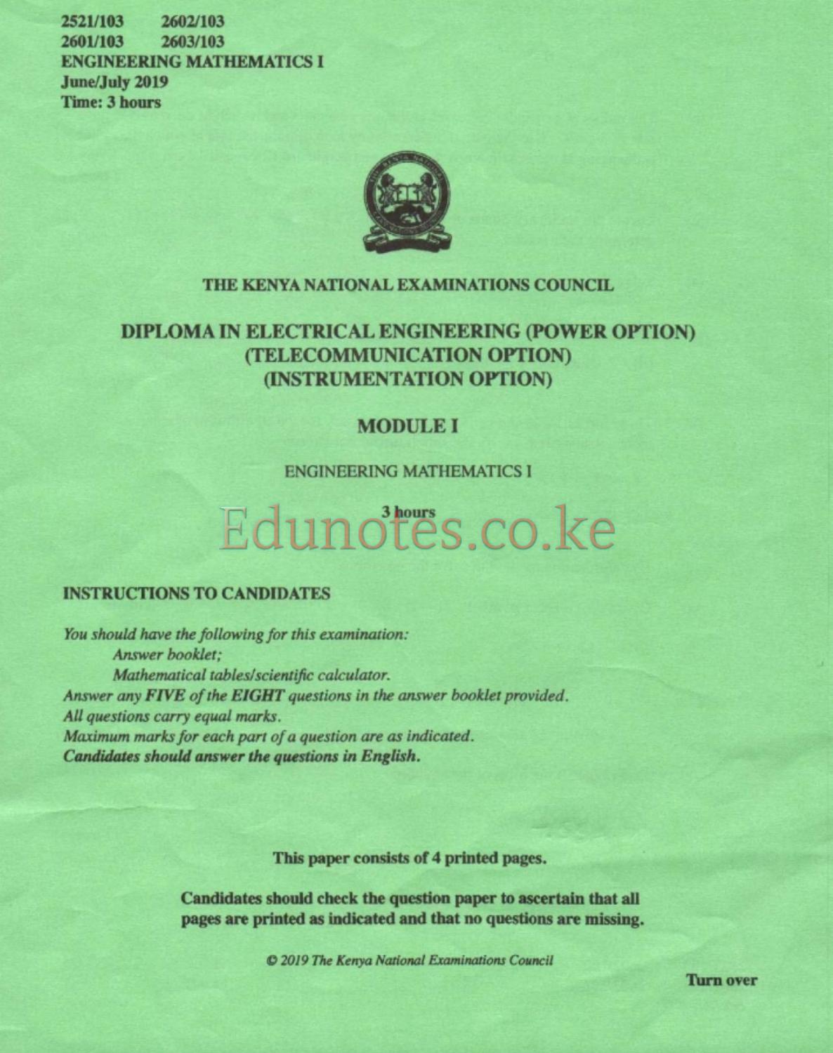 Engineering Mathematics 1 (2019) — page 1 of 4