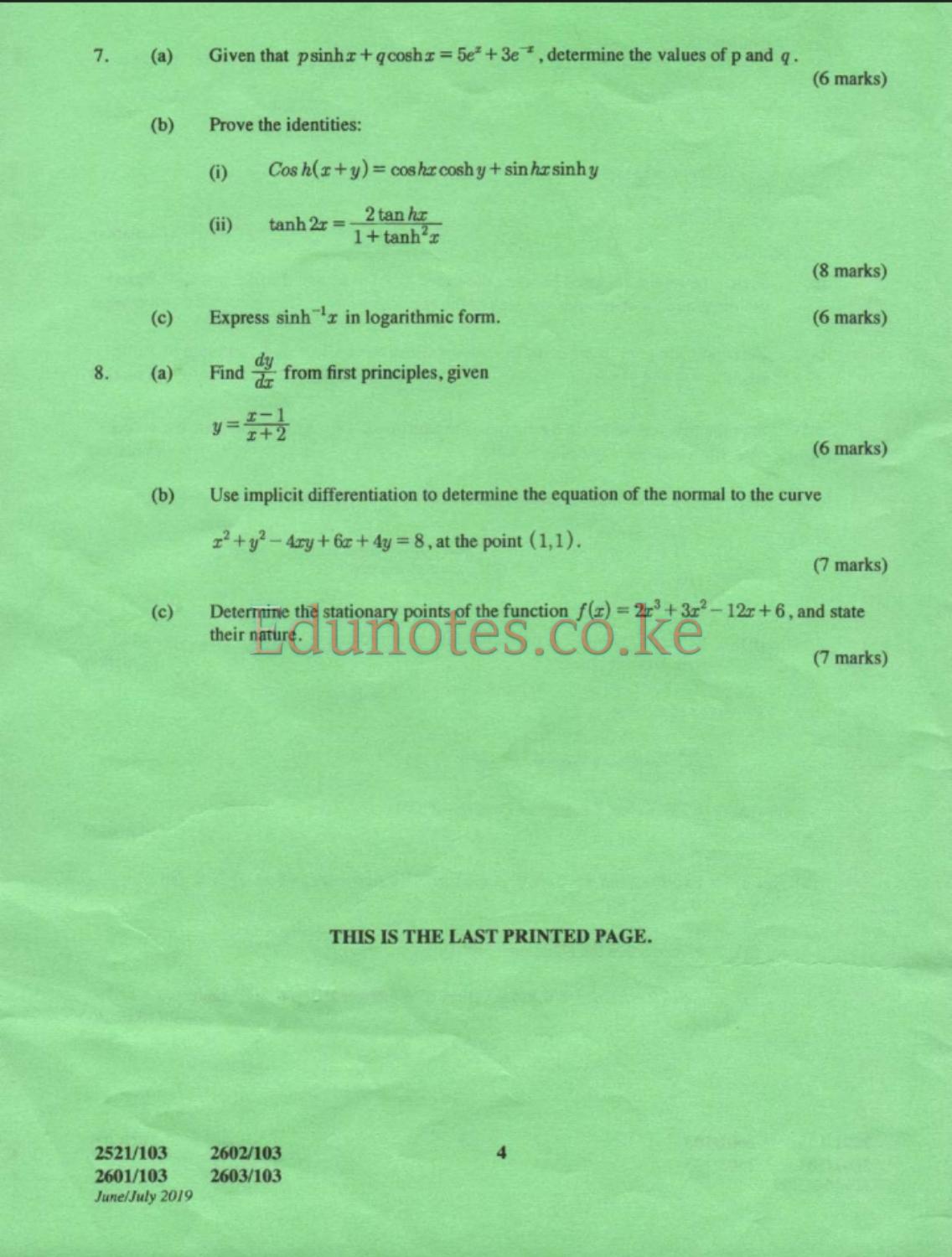 Engineering Mathematics 1 (2019) — page 4 of 4