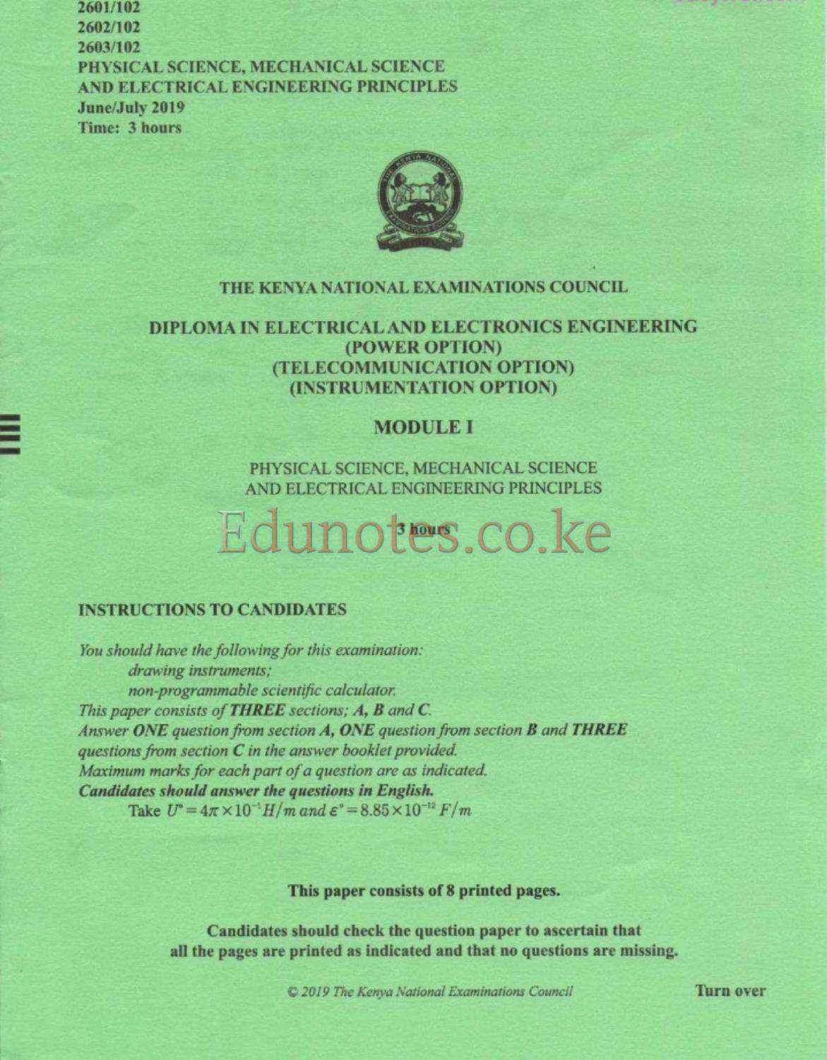 And Electrical Engineering Principles (2019) — page 1 of 8