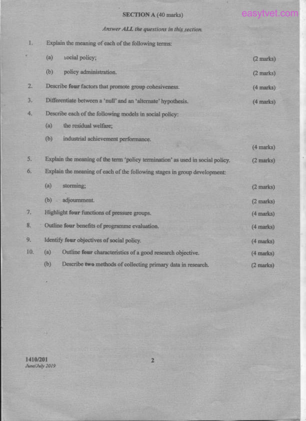 Methods, Policy and Administration (2019) — page 2 of 3