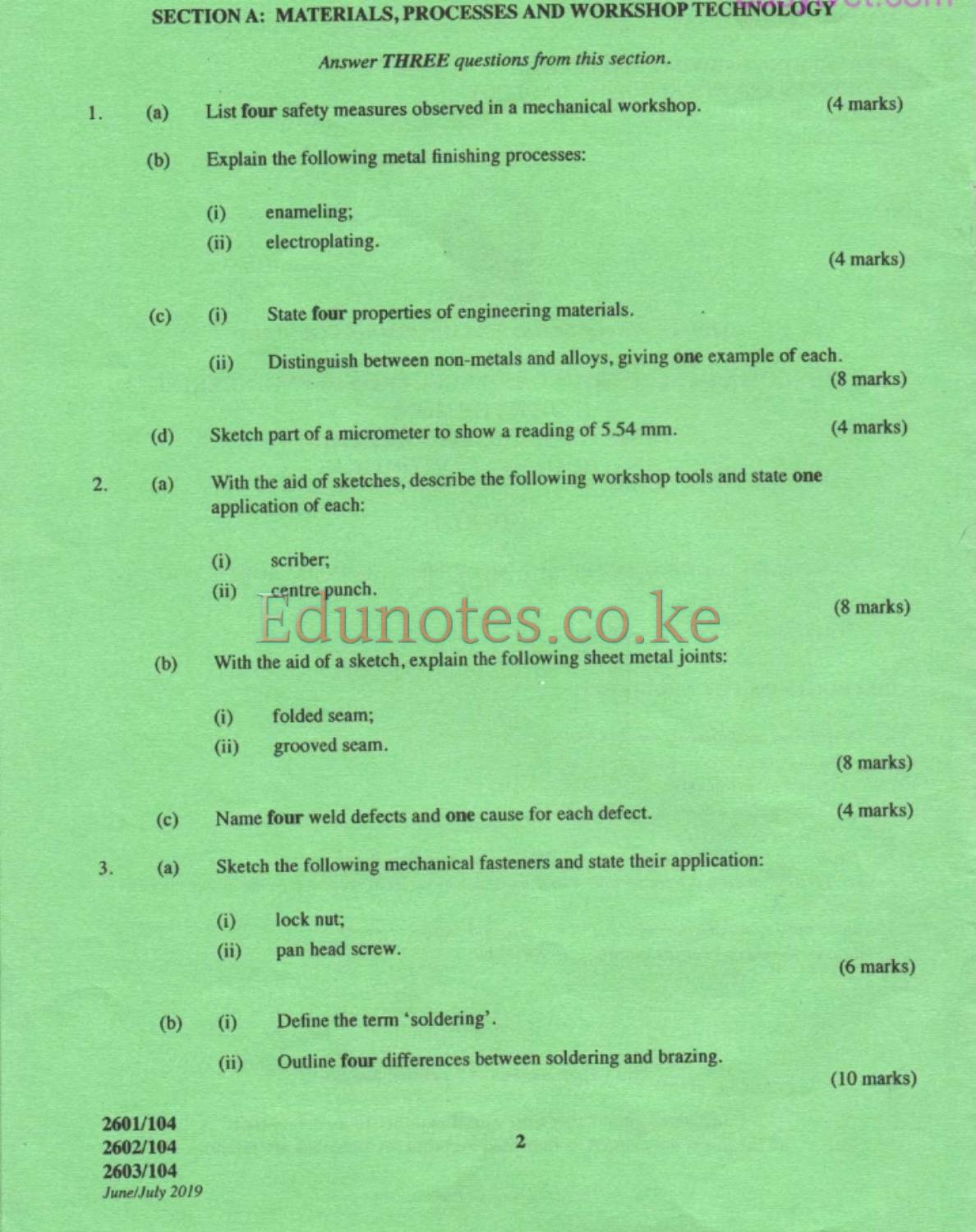 Engineering Drawing, Materials, Processes and Workshop Technology (2019) — page 2 of 7
