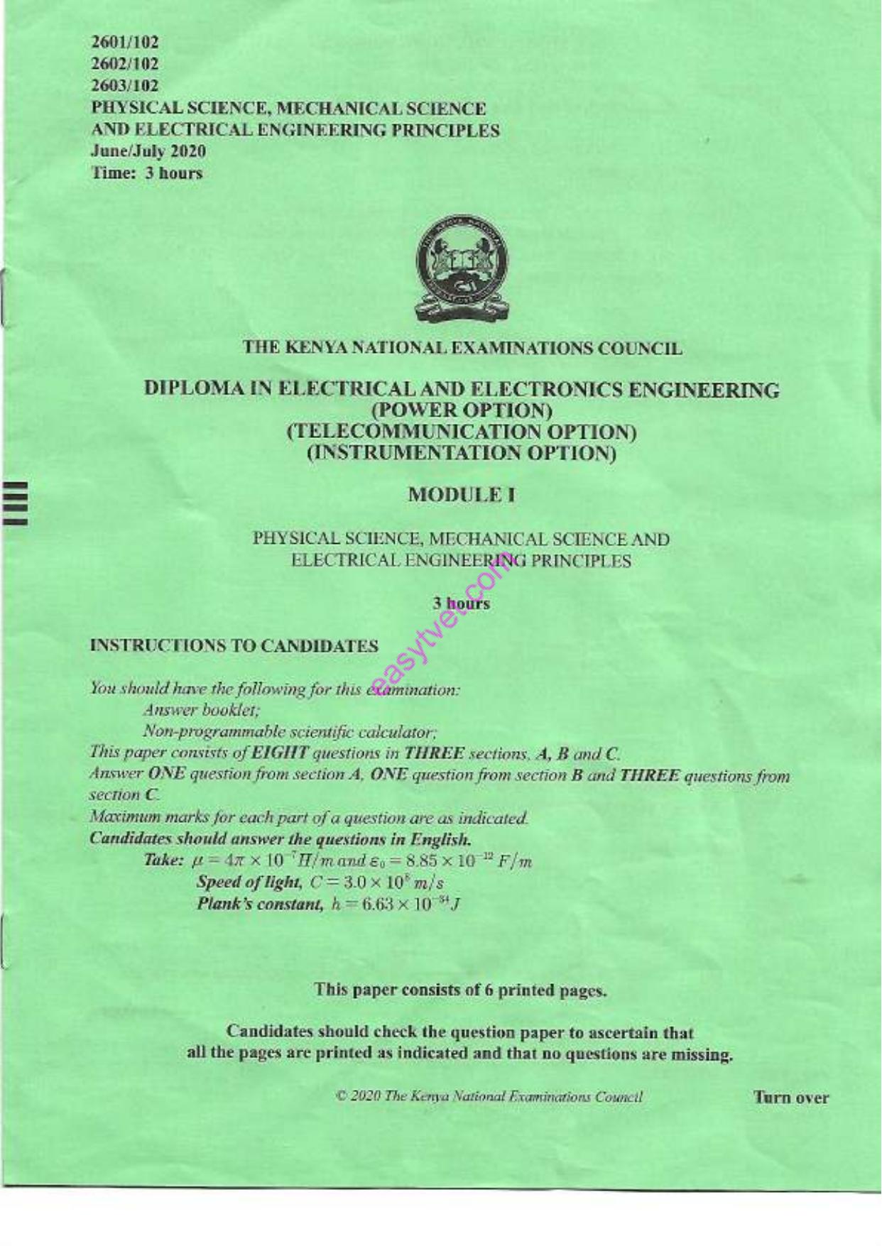 Physical Science, Mechanical Science and (2020) — page 1 of 6