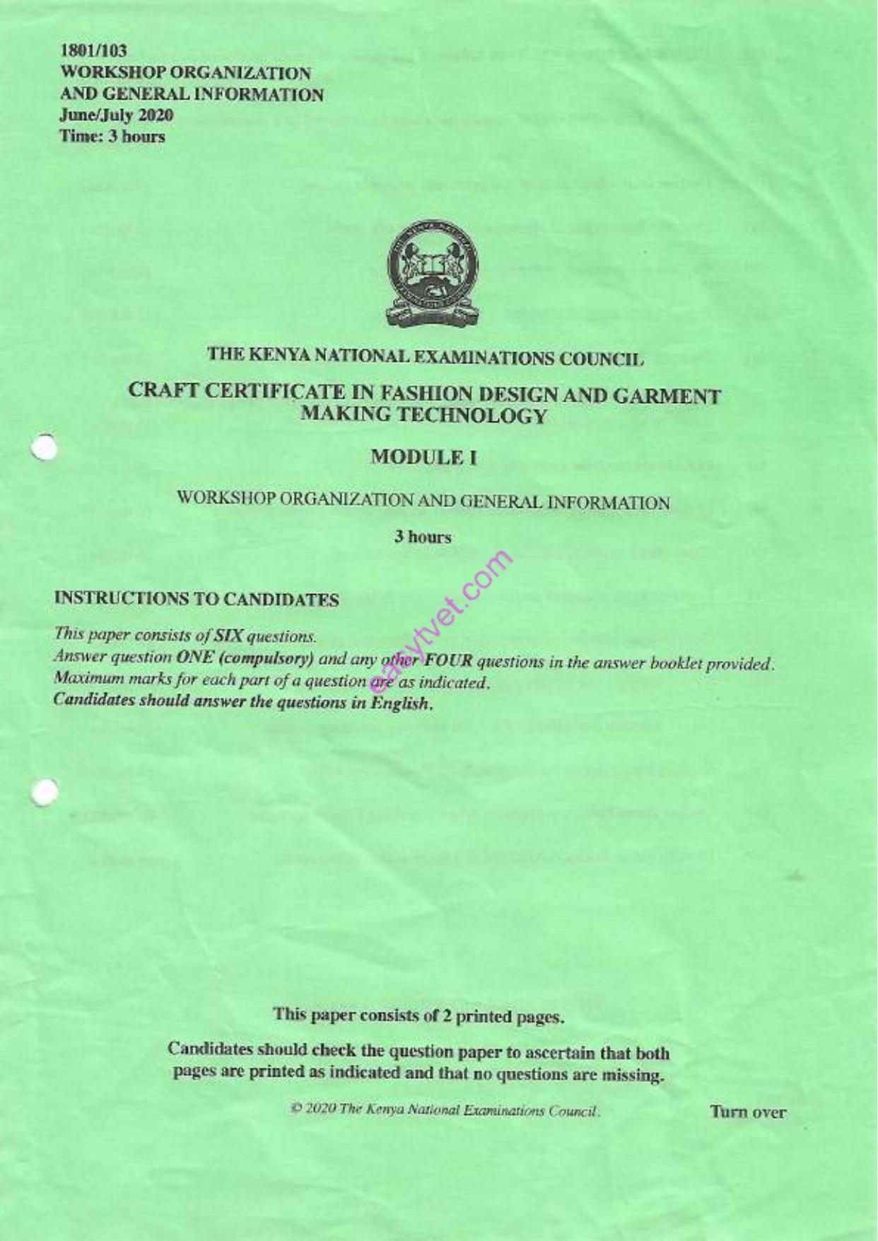 Workshop Organization and General Information (2020) — page 1 of 2