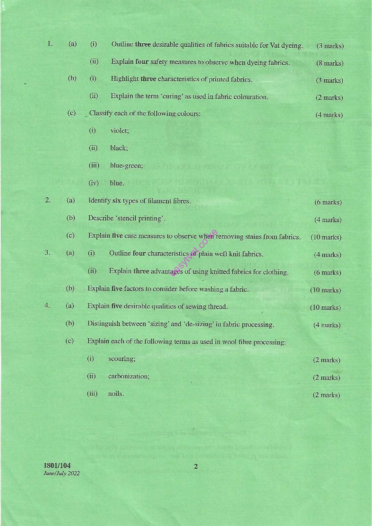 Textile Material Knowledge and Fabric Colouration Theory (2022) — page 2 of 3