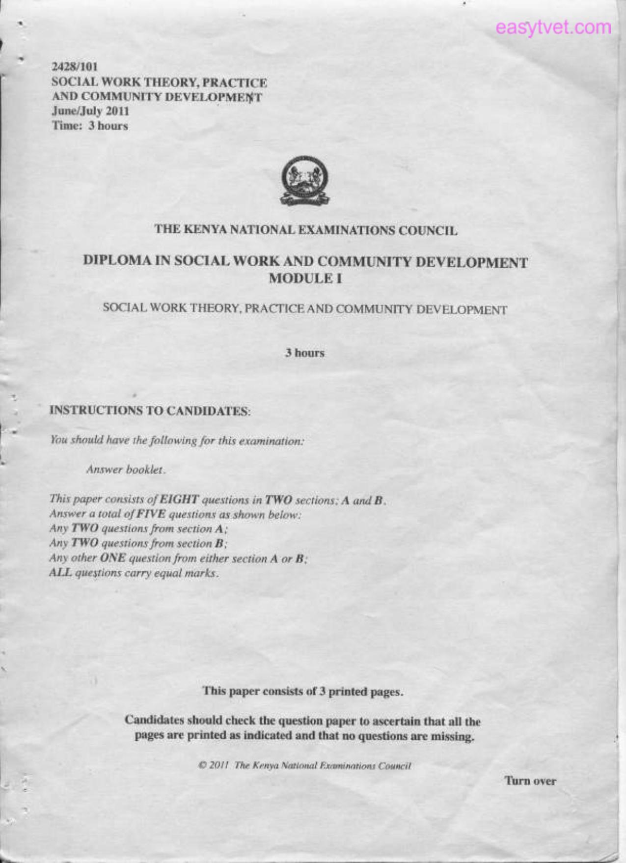 Social Work Theory, Practice and Community Development (2011) — page 1 of 3