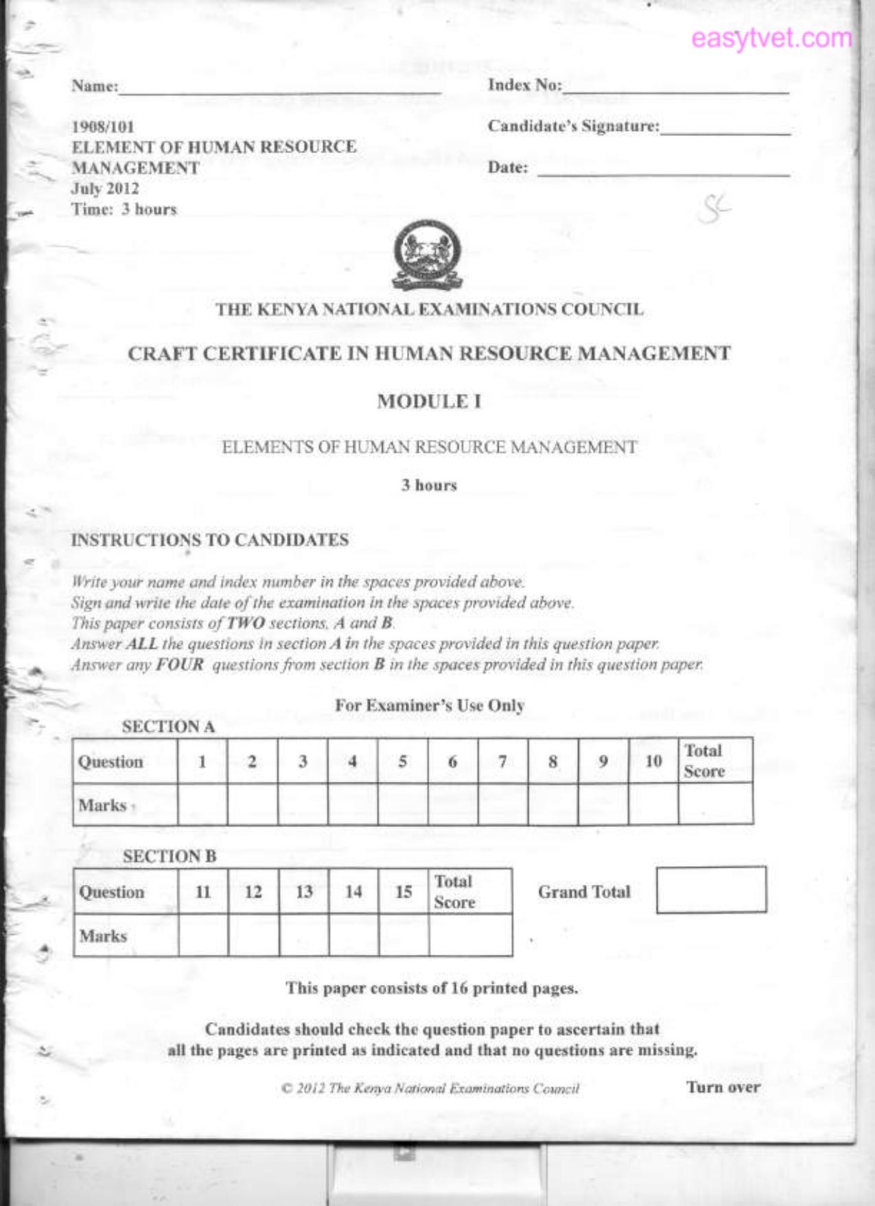 Elements of Human Resource Management (2012) — page 1 of 5